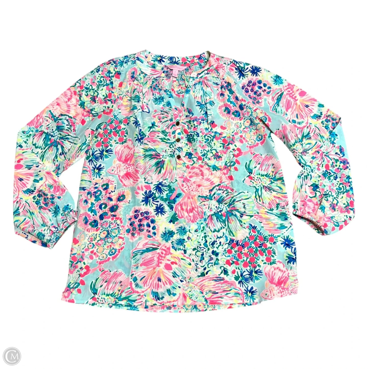 Top Long Sleeve Designer By Lilly Pulitzer In Blue & Pink, Size: S