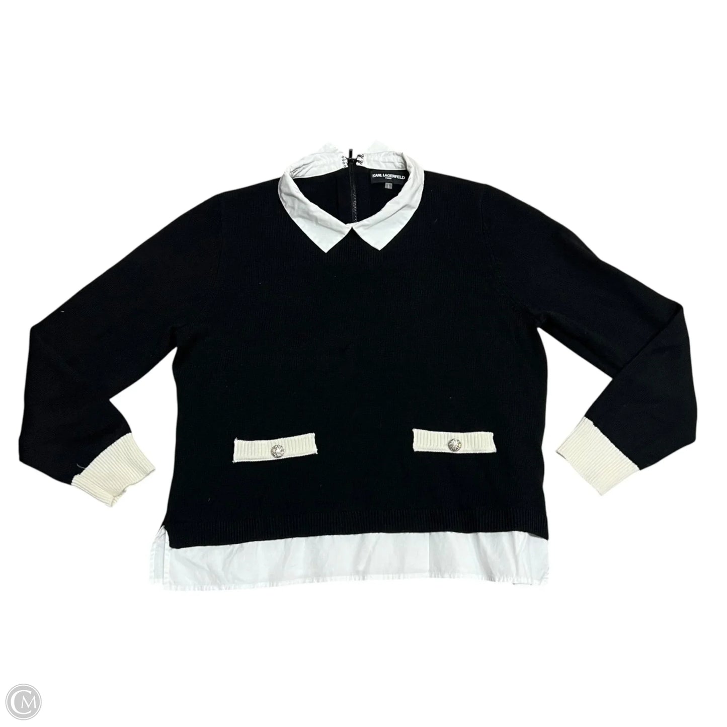 Sweater Designer By Karl Lagerfeld In Black & White, Size: L