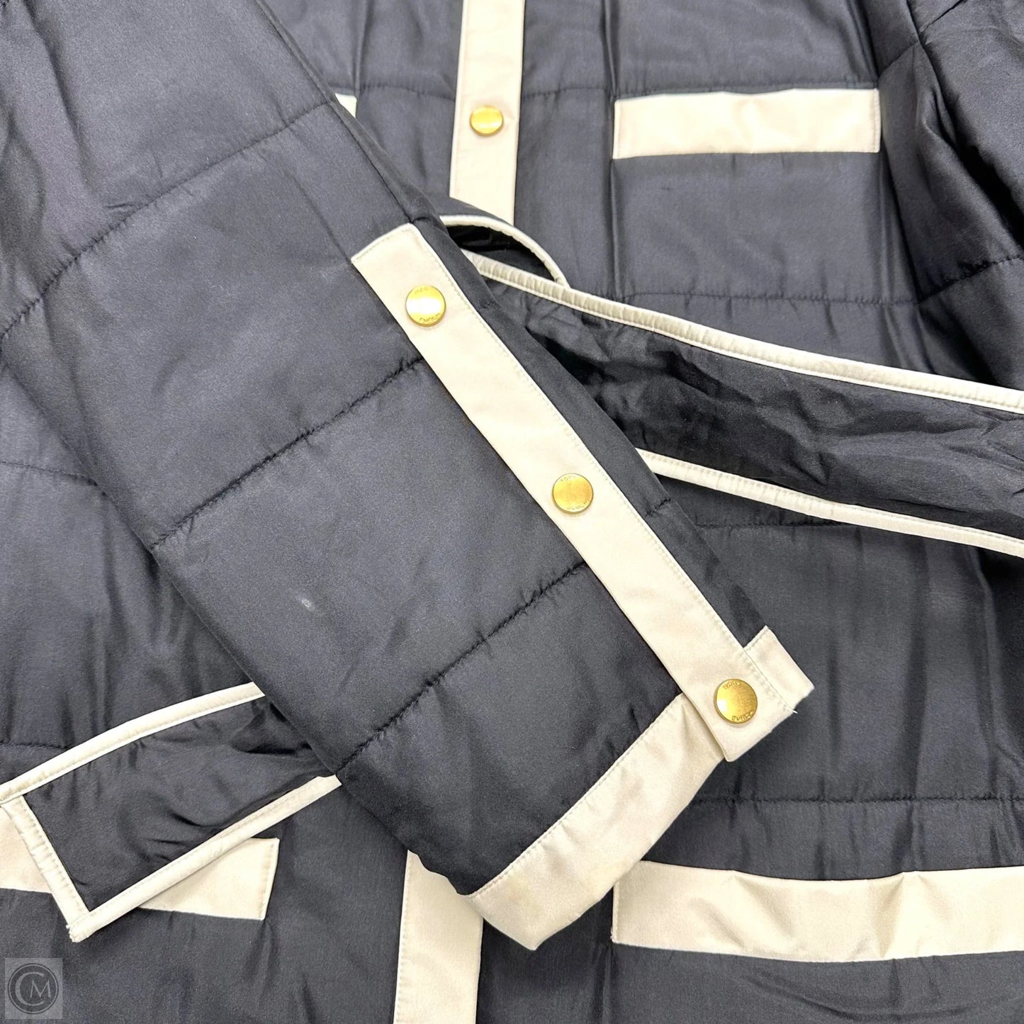 Jacket Designer By Tory Burch In Blue & Cream, Size: L