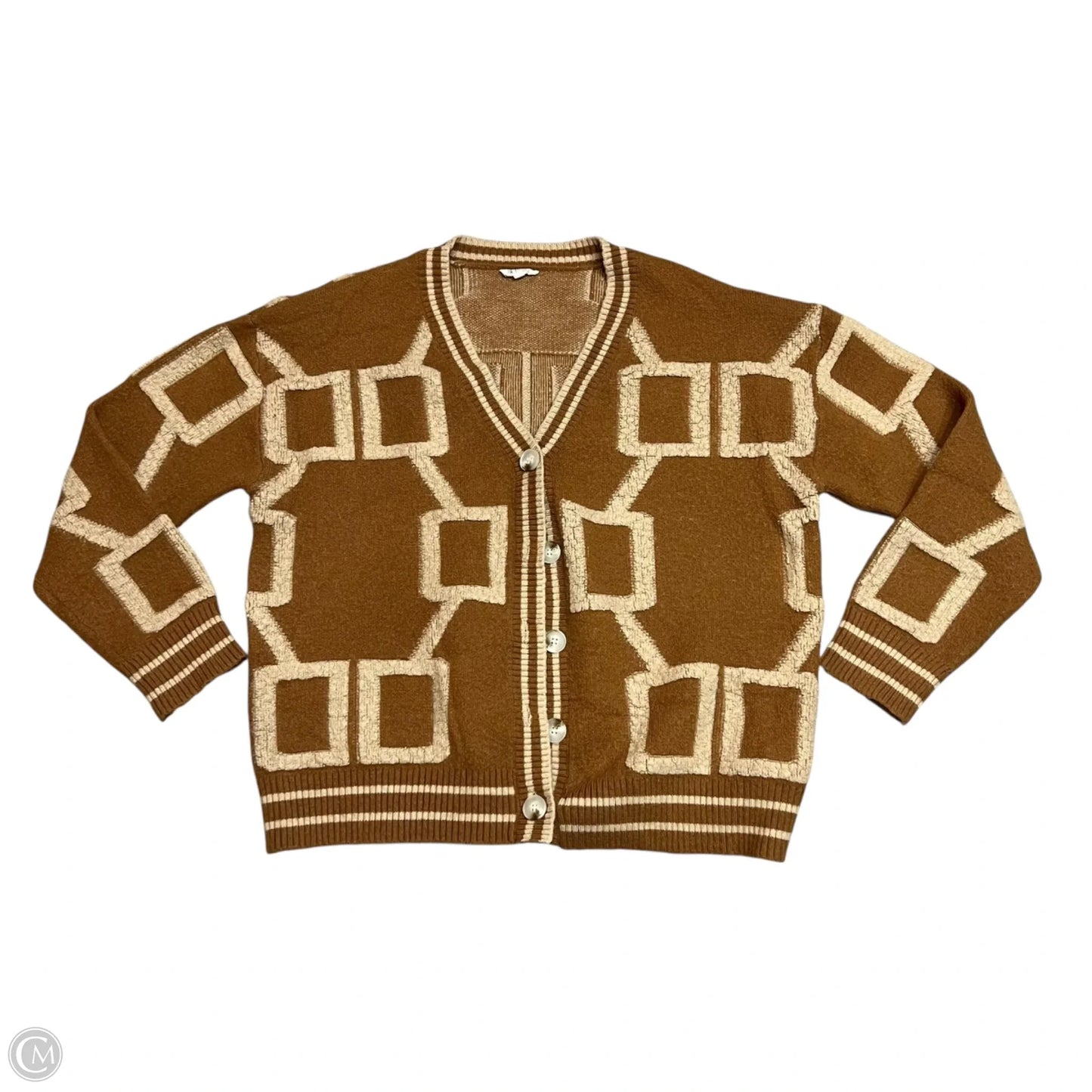 Sweater Cardigan By La Miel In Brown & Tan, Size: M