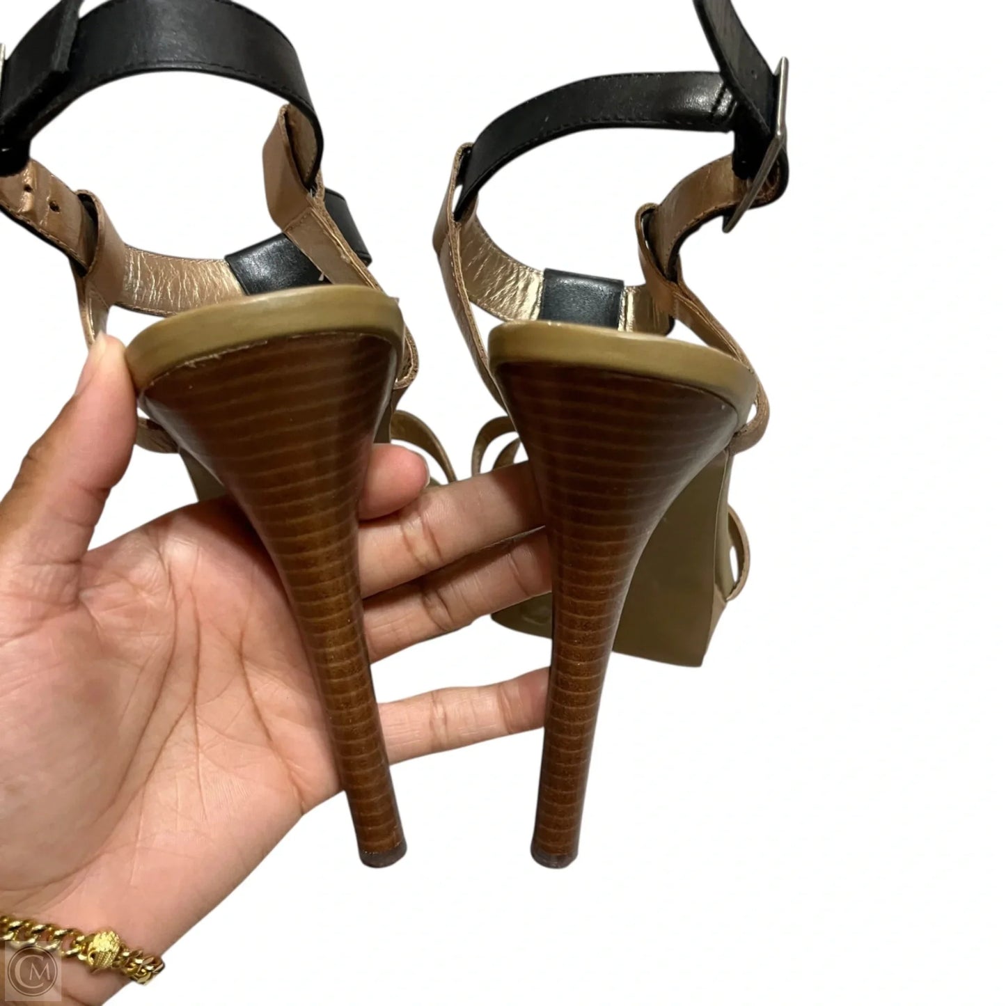 Sandals Heels Stiletto By Bcbg In Black & Tan, Size: 10