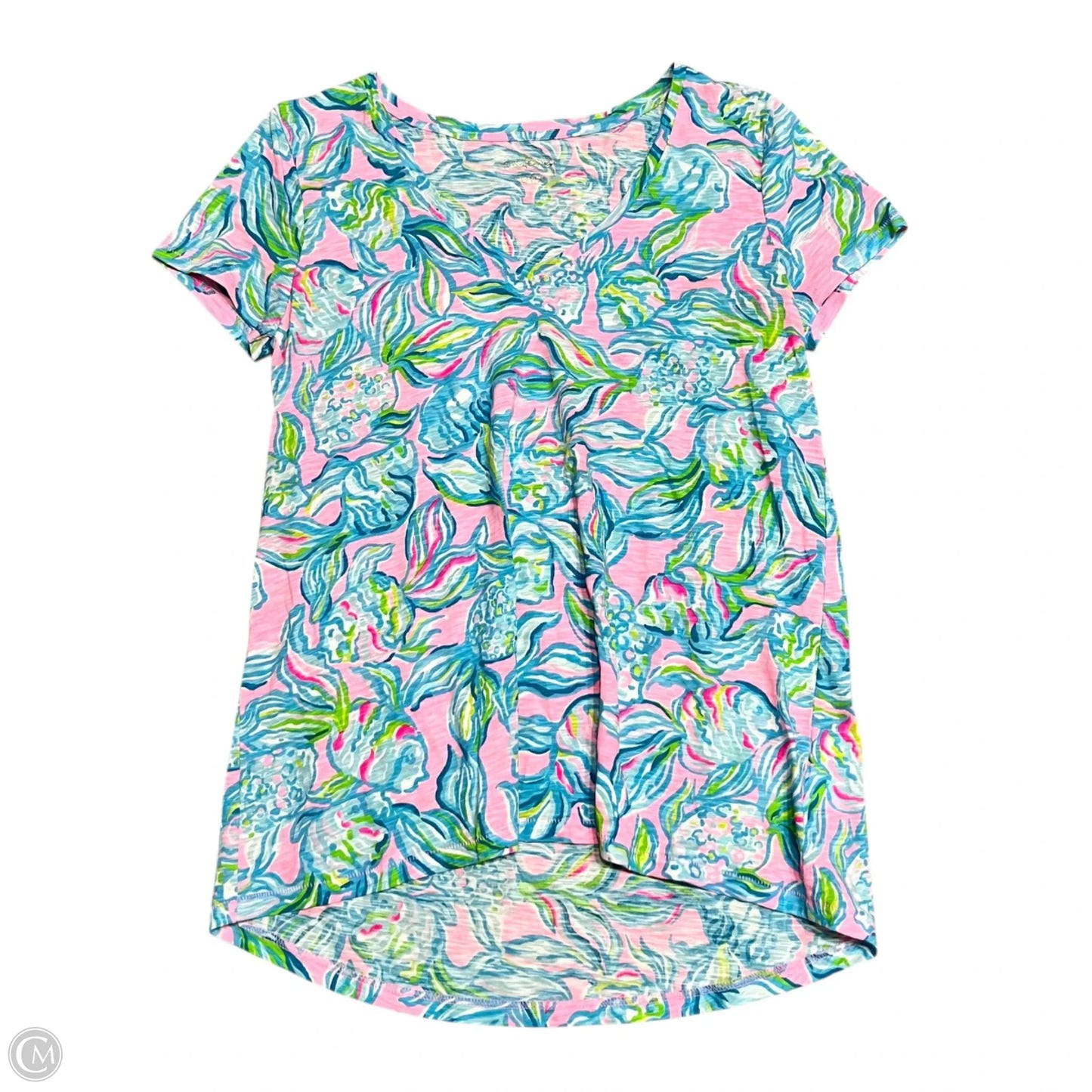 Top Short Sleeve Designer By Lilly Pulitzer In Blue & Pink, Size: S