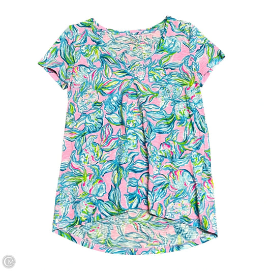 Top Short Sleeve Designer By Lilly Pulitzer In Blue & Pink, Size: S
