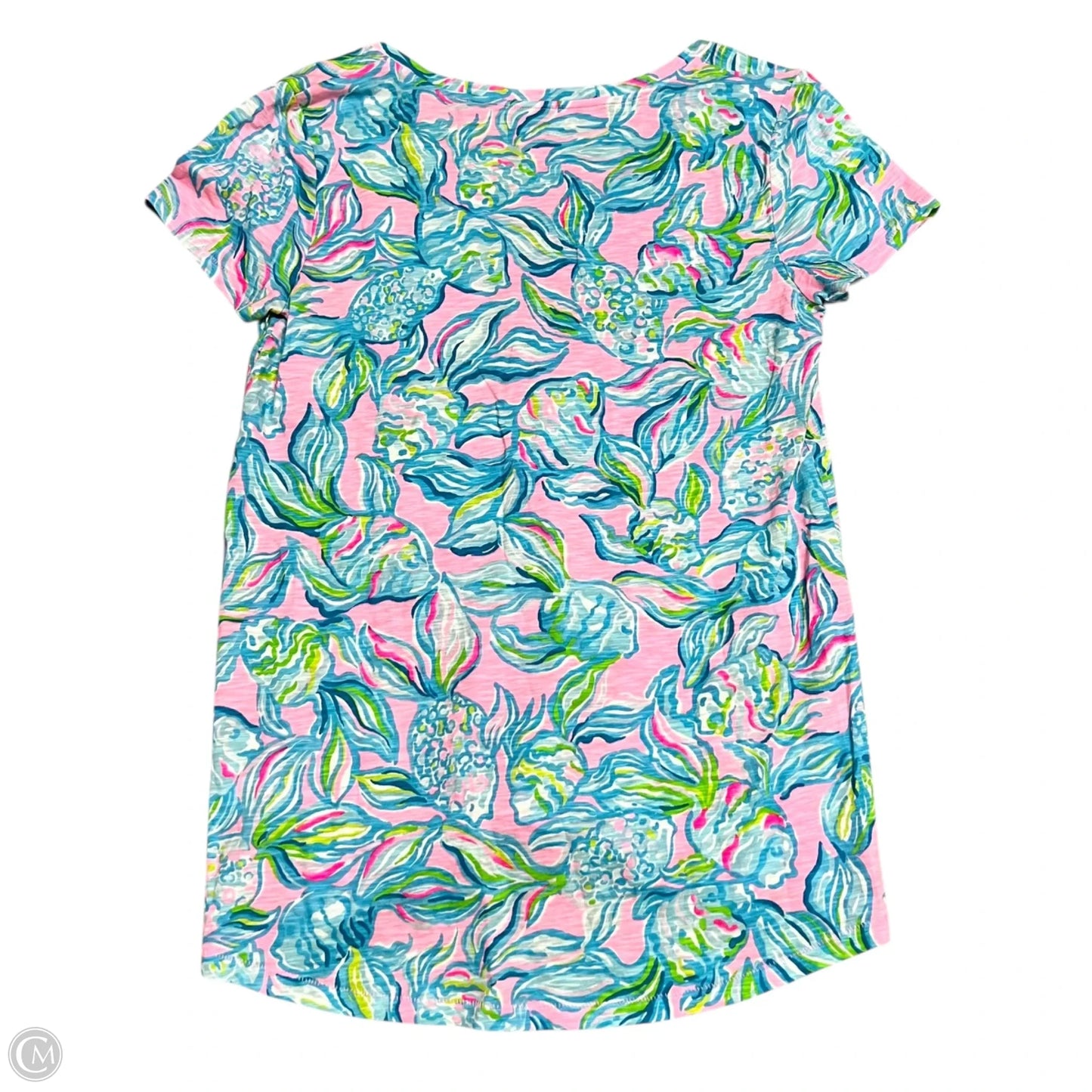 Top Short Sleeve Designer By Lilly Pulitzer In Blue & Pink, Size: S