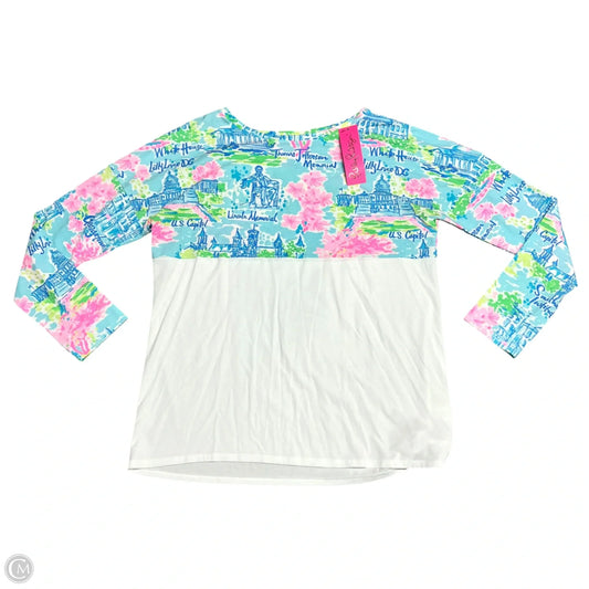 Top Long Sleeve Designer By Lilly Pulitzer In Blue & White, Size: M