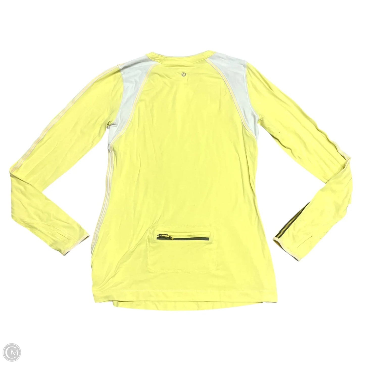 Athletic Top Long Sleeve Crewneck By Lululemon In White & Yellow, Size: M