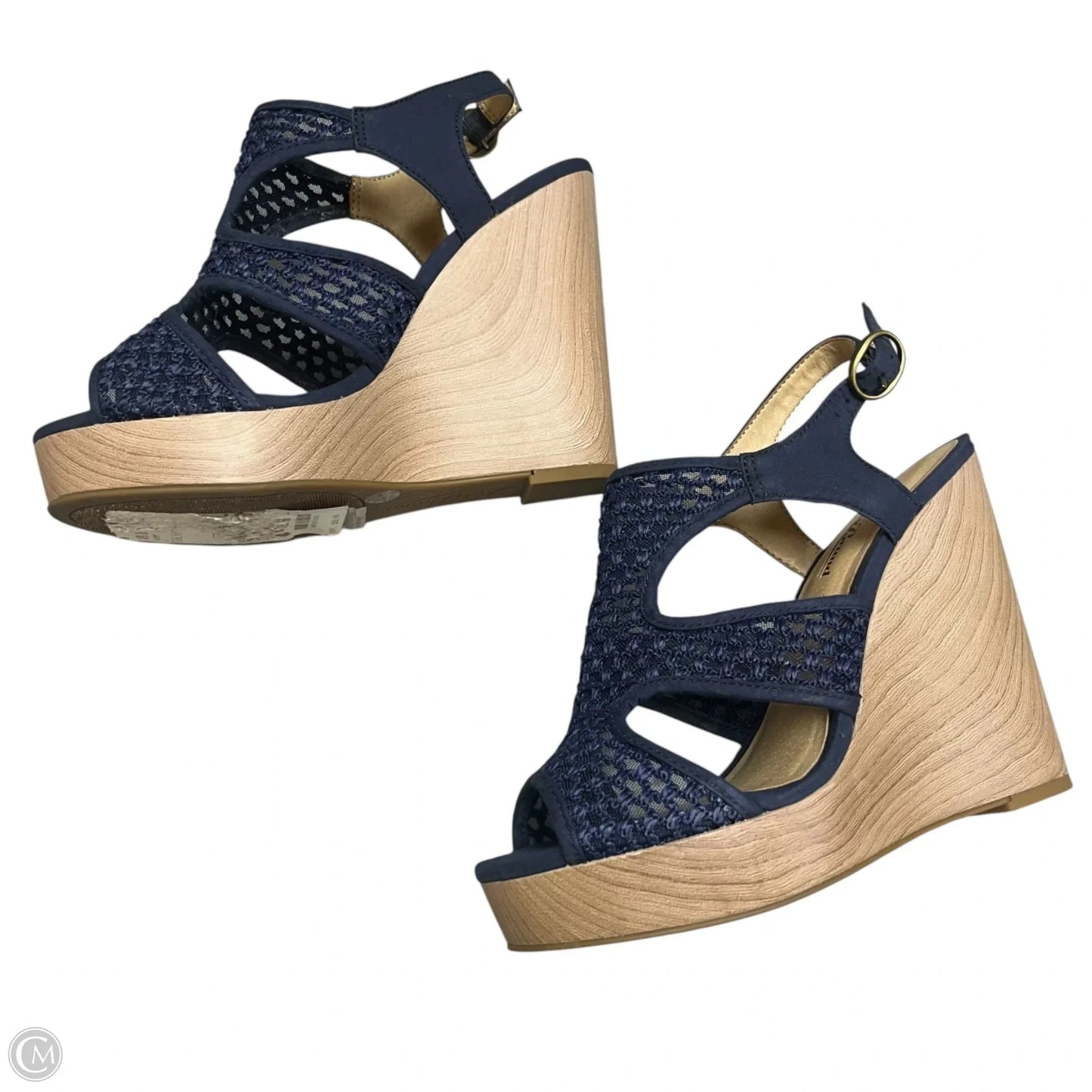 Sandals Heels Wedge By Lucky Brand In Blue & Tan, Size: 7.5