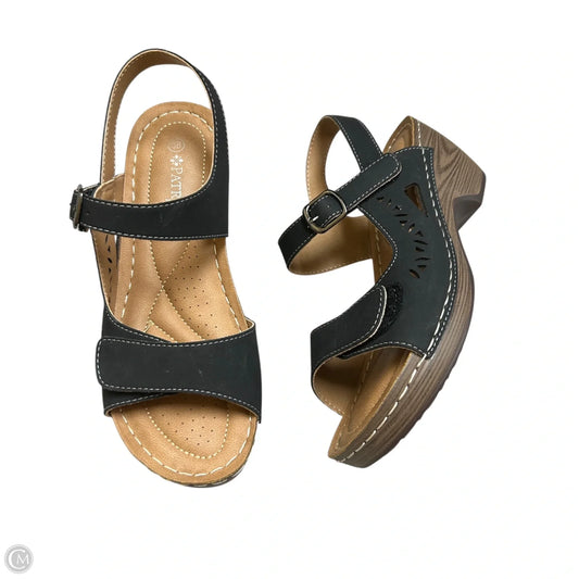 Sandals Heels Wedge By Spring Step In Black & Brown, Size: 7.5