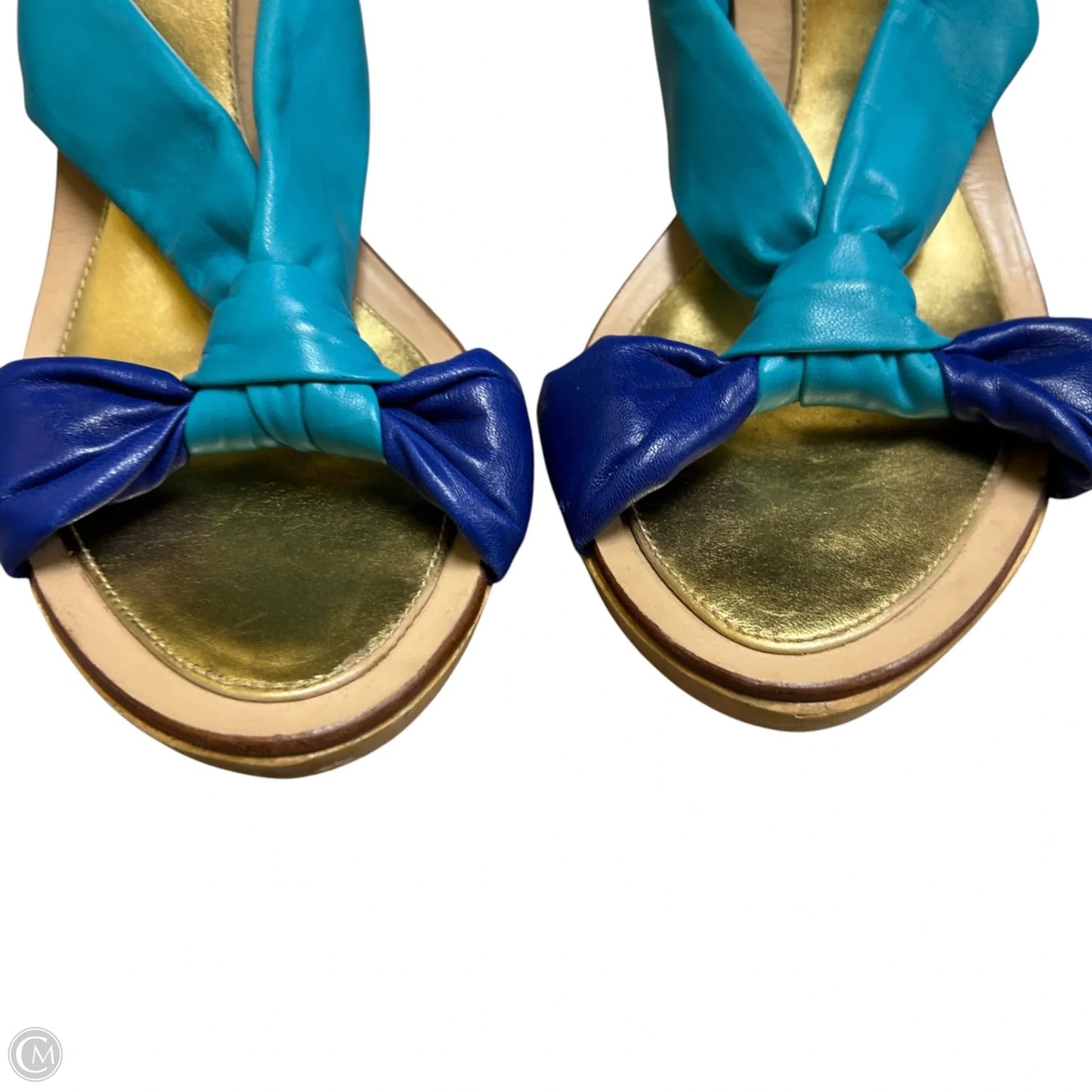 Sandals Designer By Kate Spade In Blue & Tan, Size: