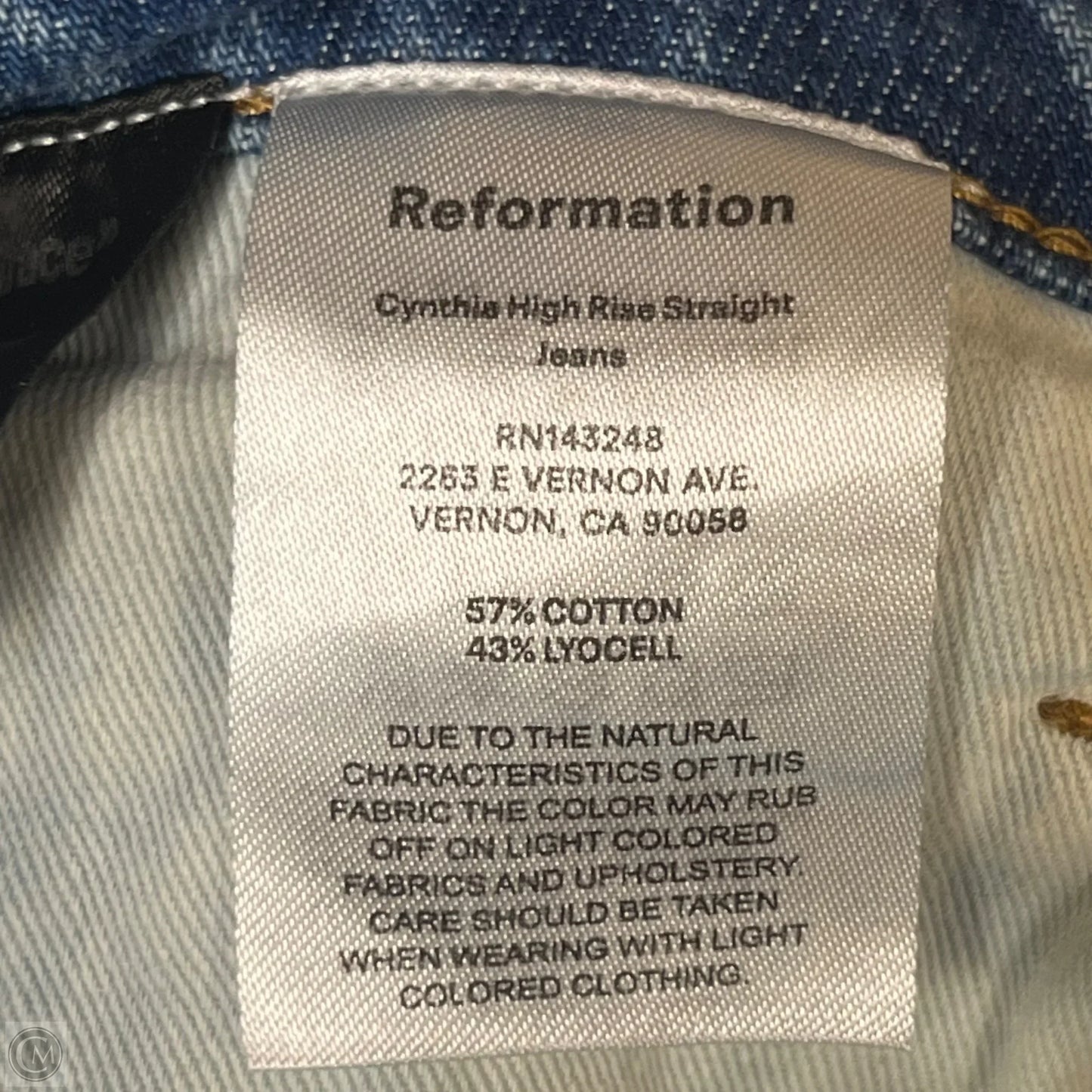 Jeans Straight By Reformation In Blue Denim, Size: 4