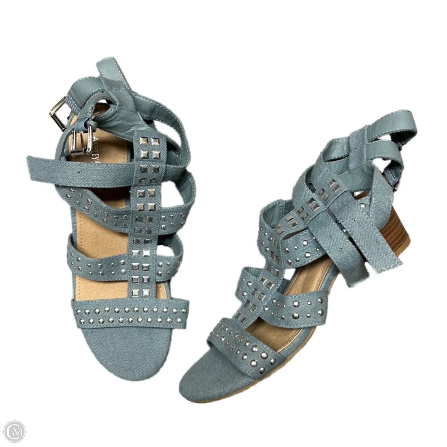 Sandals Heels Block By Ashley Stewart In Blue Denim, Size: 9