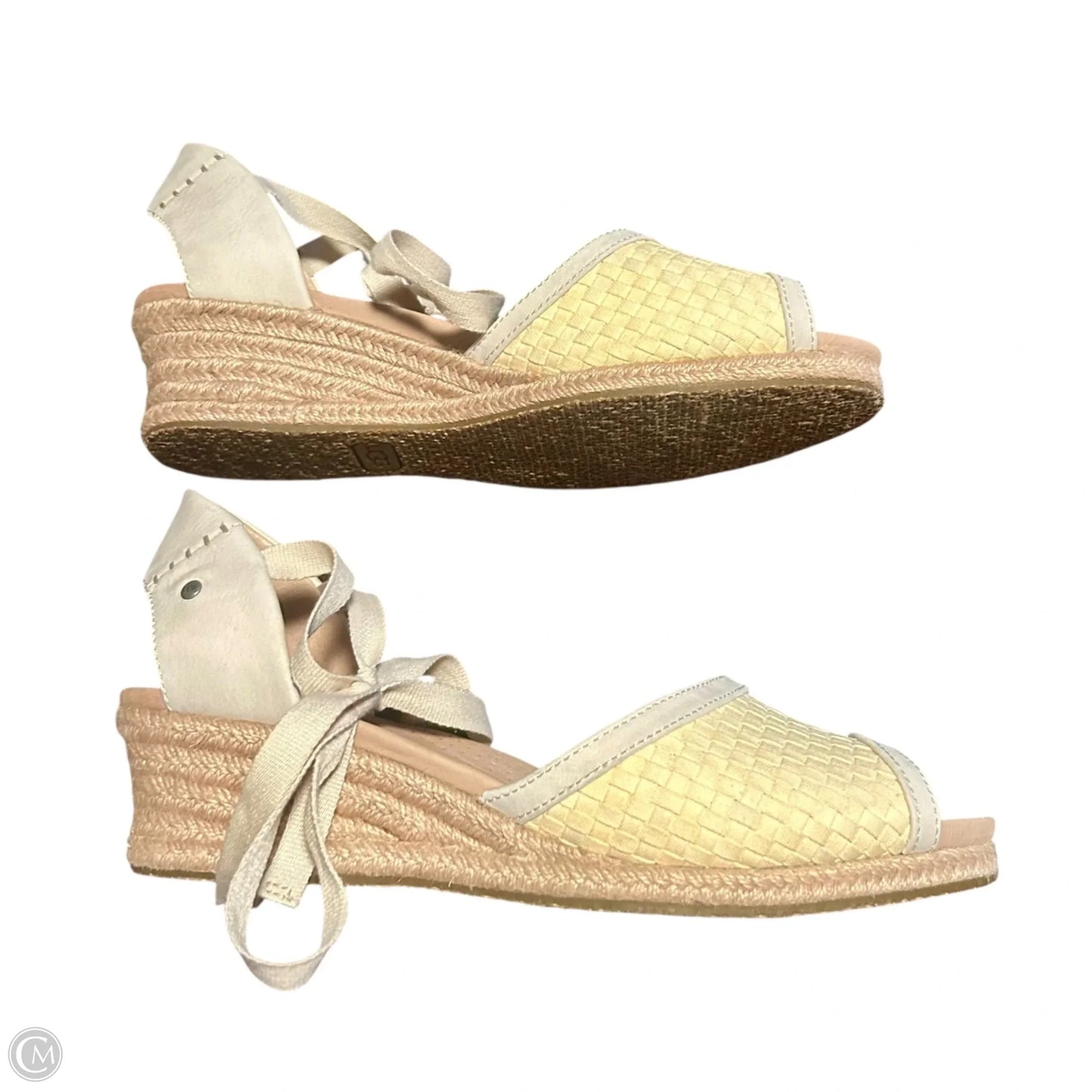 Sandals Designer By Ugg In Grey & Yellow, Size: 10