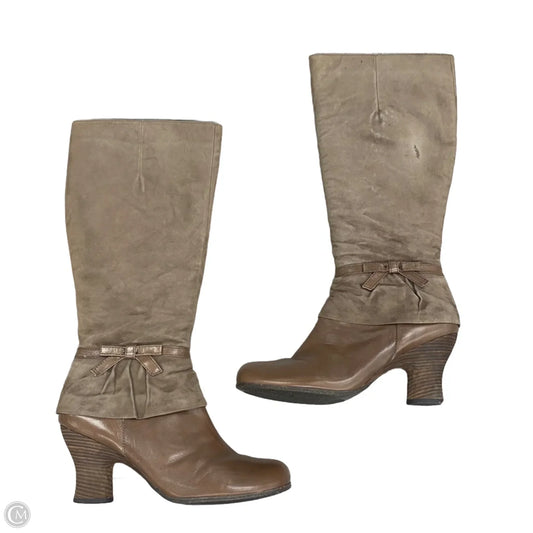 Boots Knee Heels By Naya In Brown, Size: 11