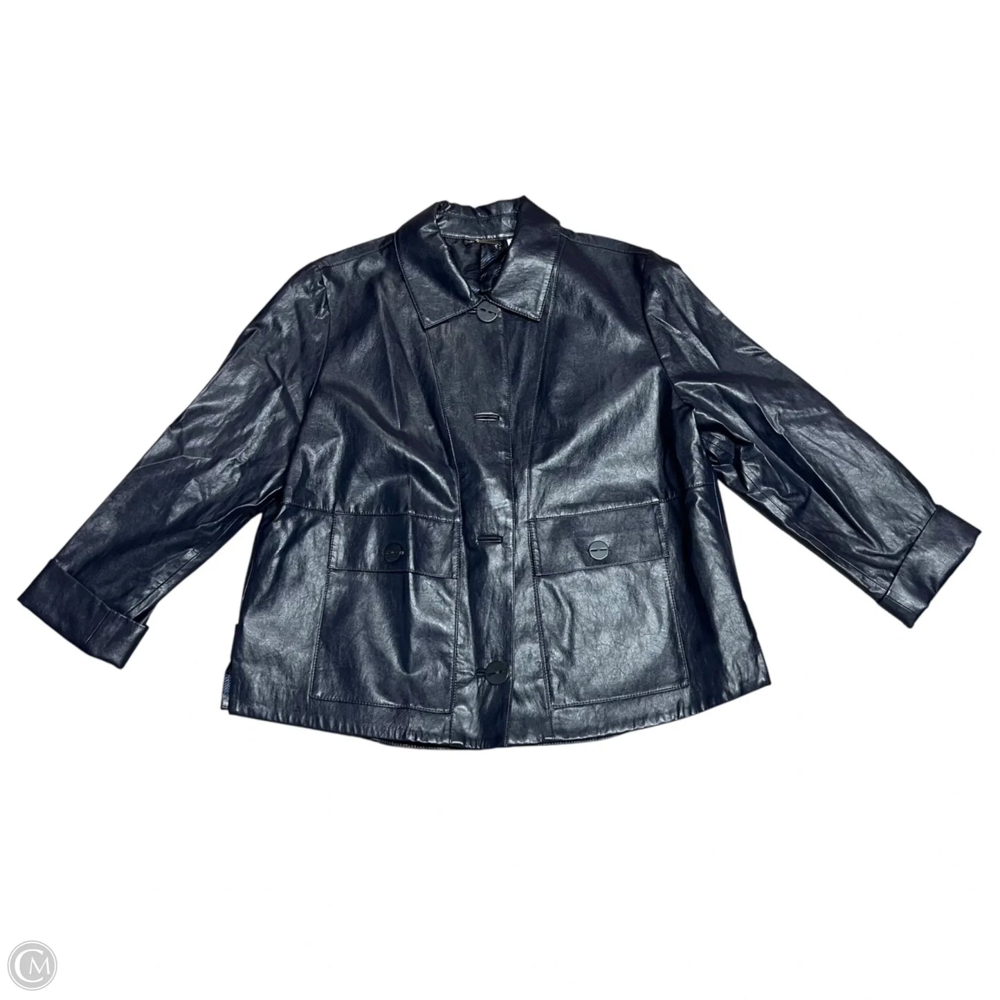 Jacket Leather By Chicos In Blue, Size: Xl