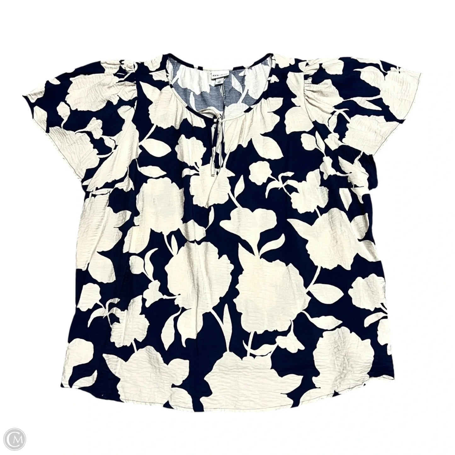 Top Short Sleeve By Ava & Viv In Blue & Cream, Size: 3x