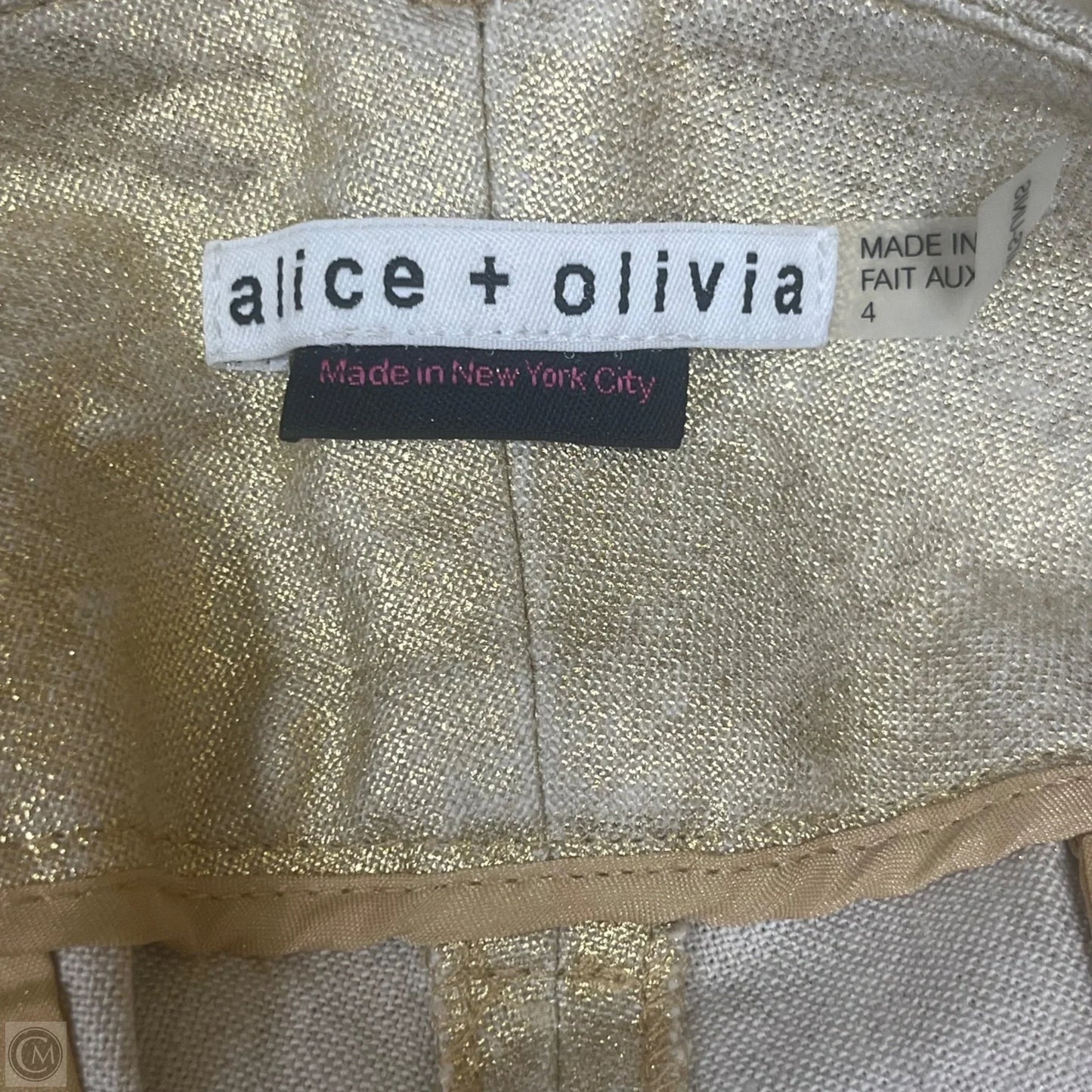 Pants Designer By Alice + Olivia In Gold, Size: 4