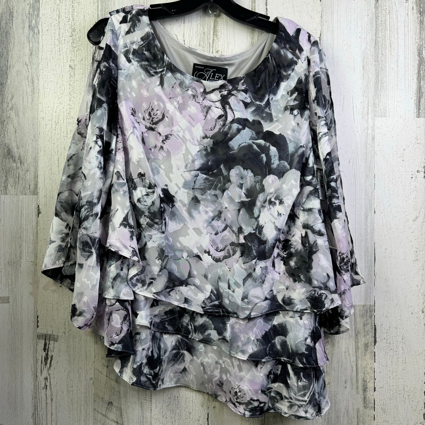 Black & Grey Blouse 3/4 Sleeve Alex Evenings, Size 1x