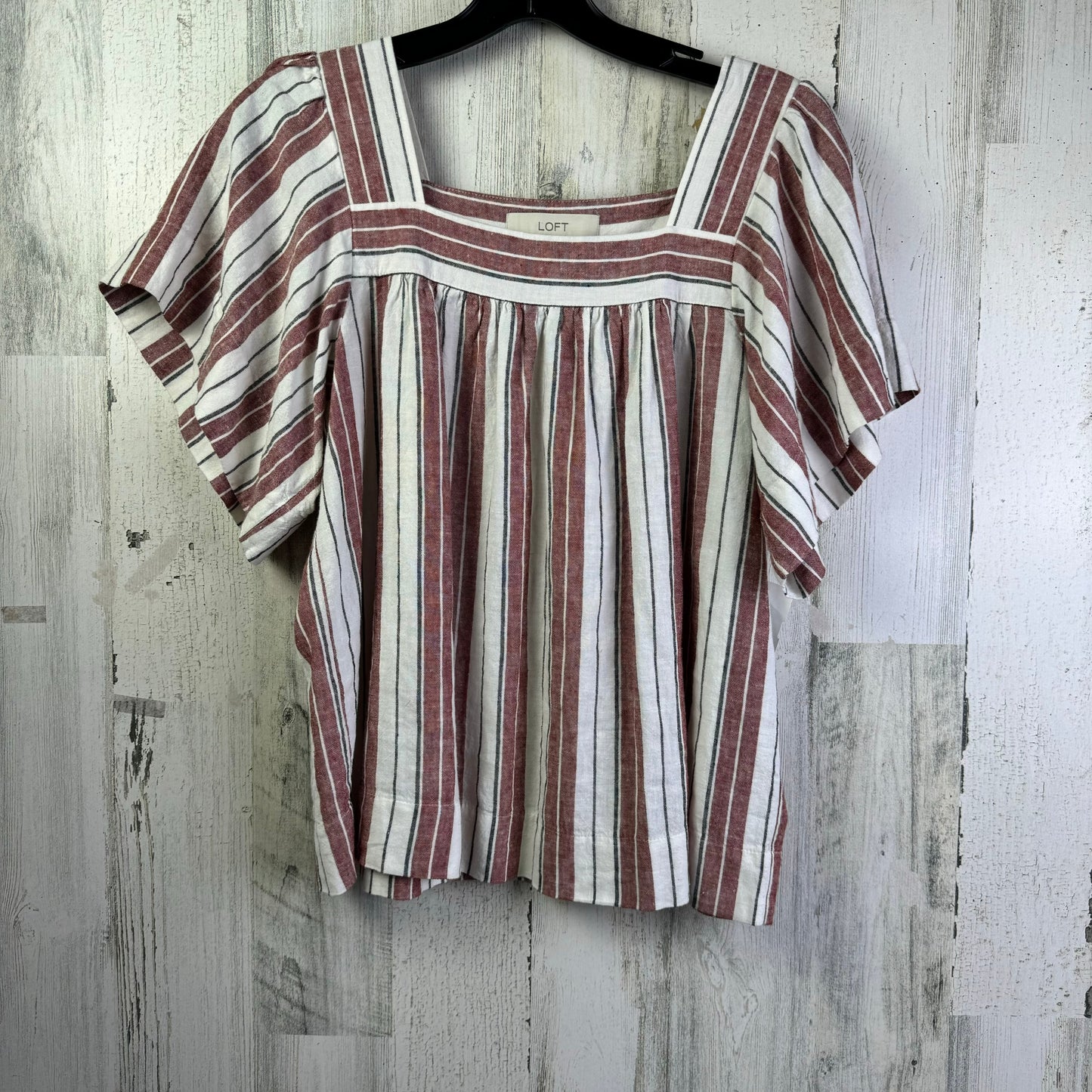 Red & White Top Short Sleeve Loft, Size Xs