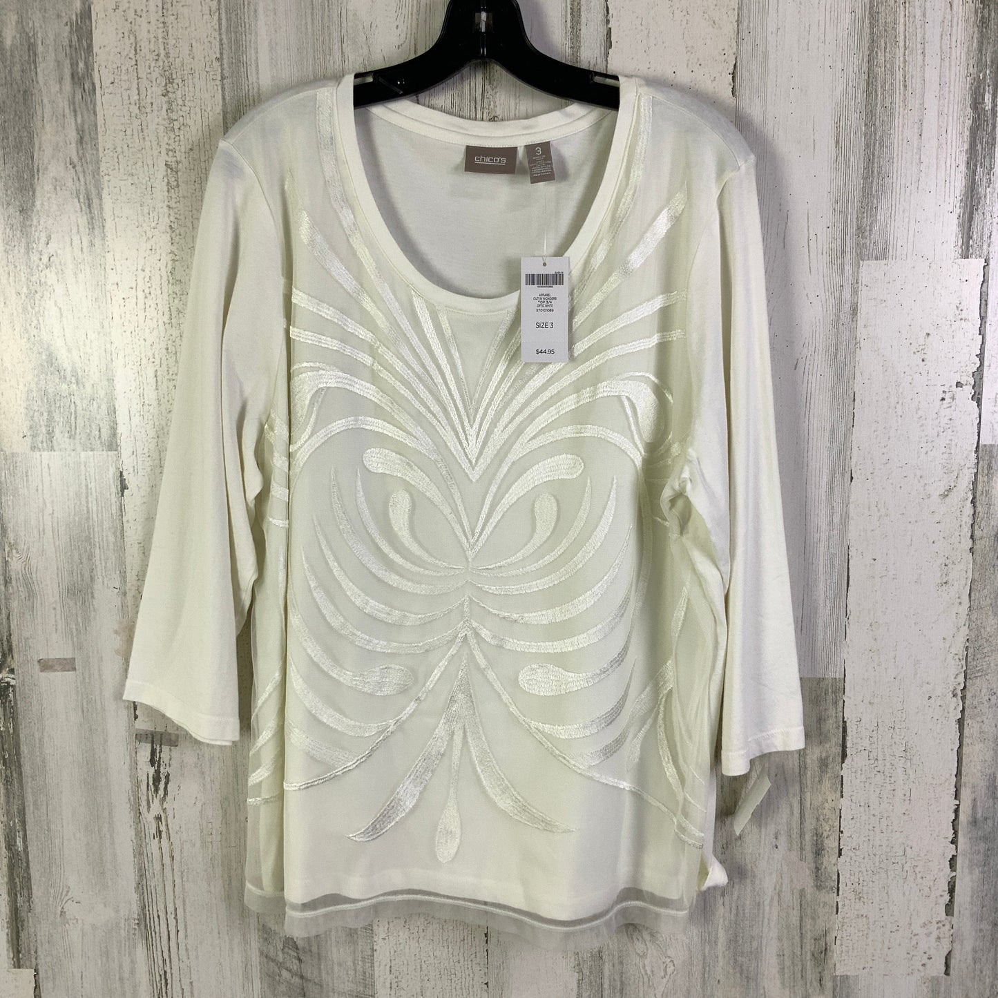 Top 3/4 Sleeve By Chicos In White, Size: Xl