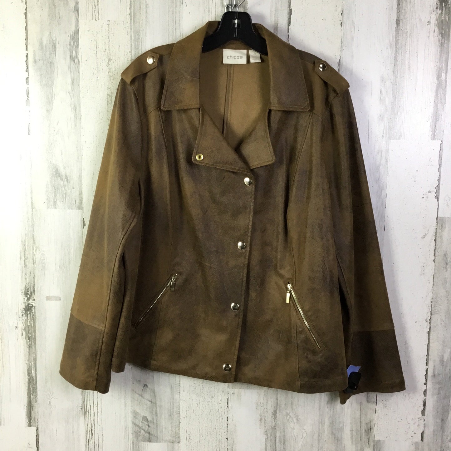 Jacket Moto By Chicos In Tan, Size: Xl