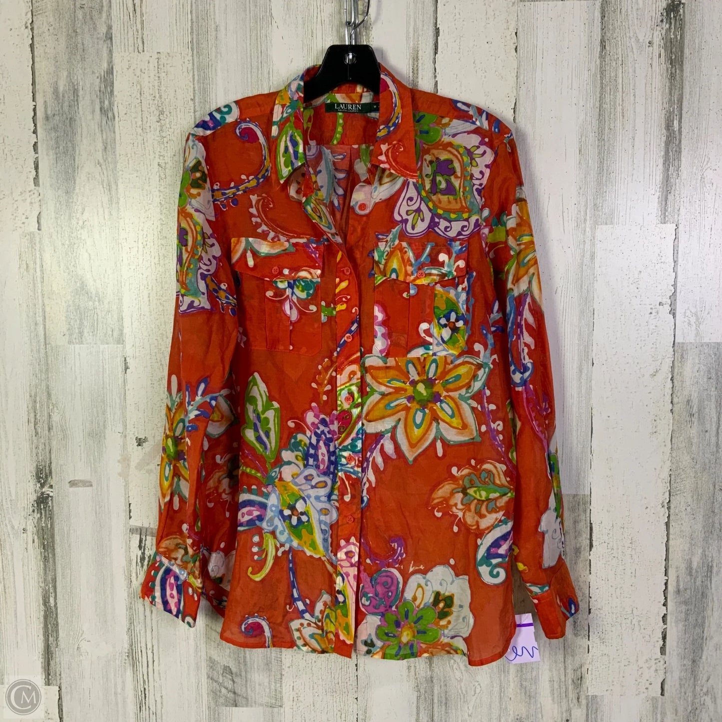 Top Long Sleeve By Lauren By Ralph Lauren In Orange, Size: M