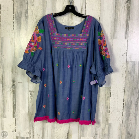Top Short Sleeve By Calessa In Blue & Pink, Size: 3x