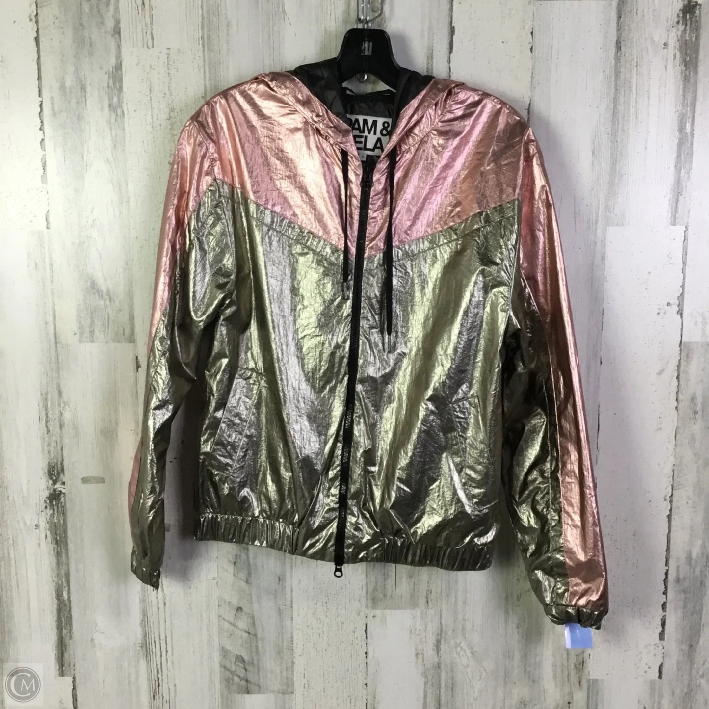 Jacket Windbreaker By Cma In Grey & Pink, Size: S