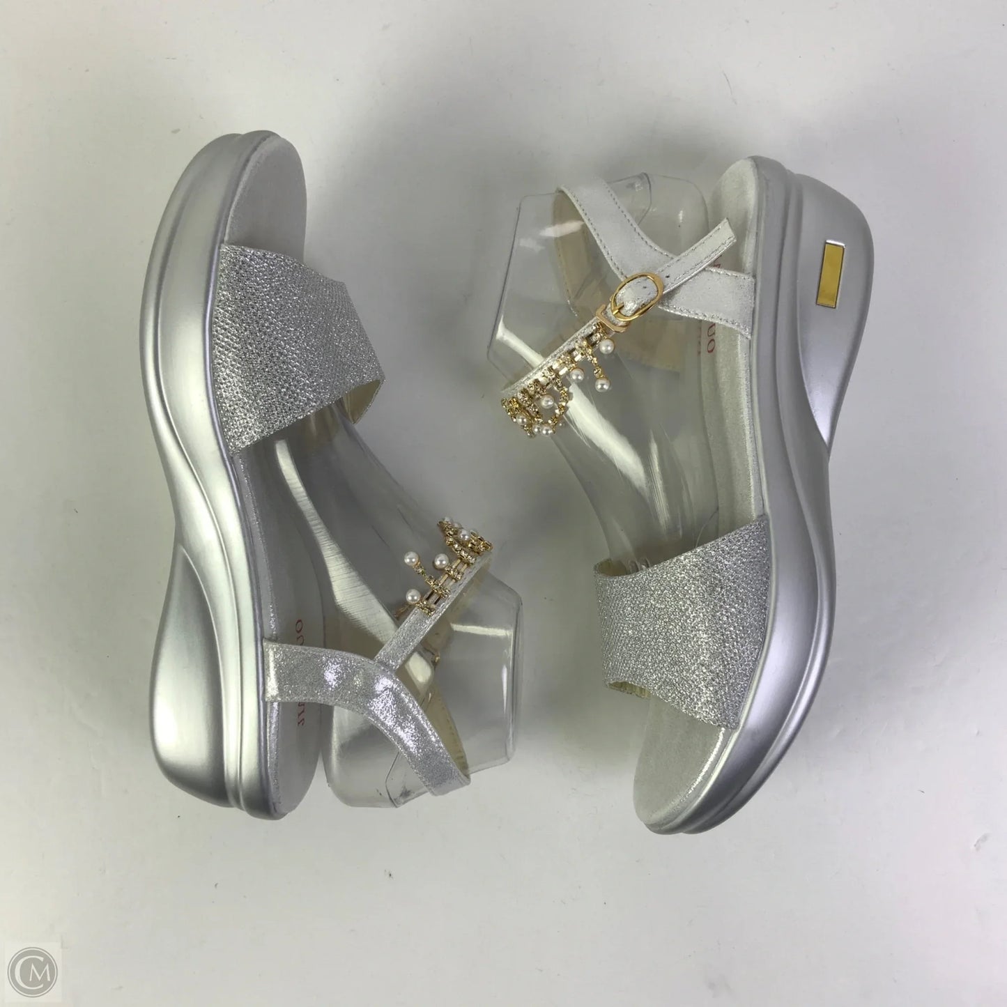 Sandals Heels Wedge By Clothes Mentor In Grey, Size: 12