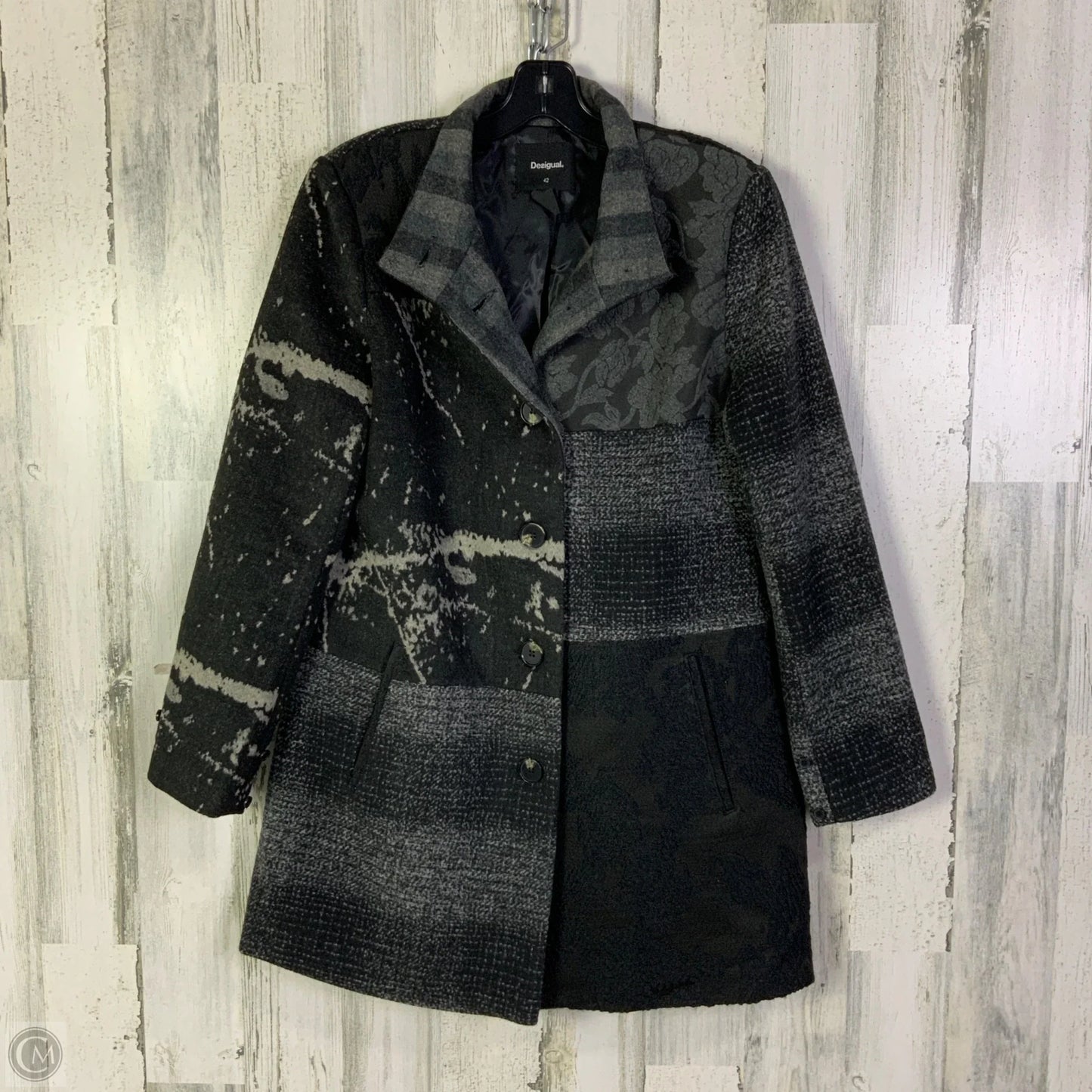 Coat Peacoat By Desigual In Black & Grey, Size: M
