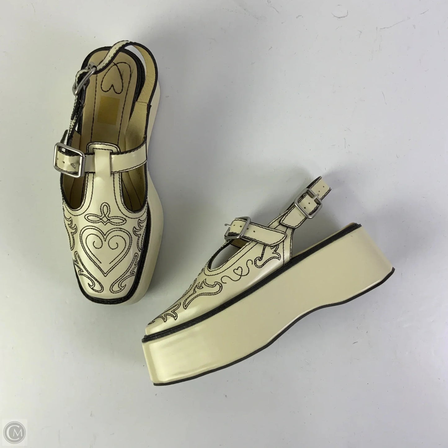 Shoes Heels Platform By Farm Rio In Cream & Black, Size: 8