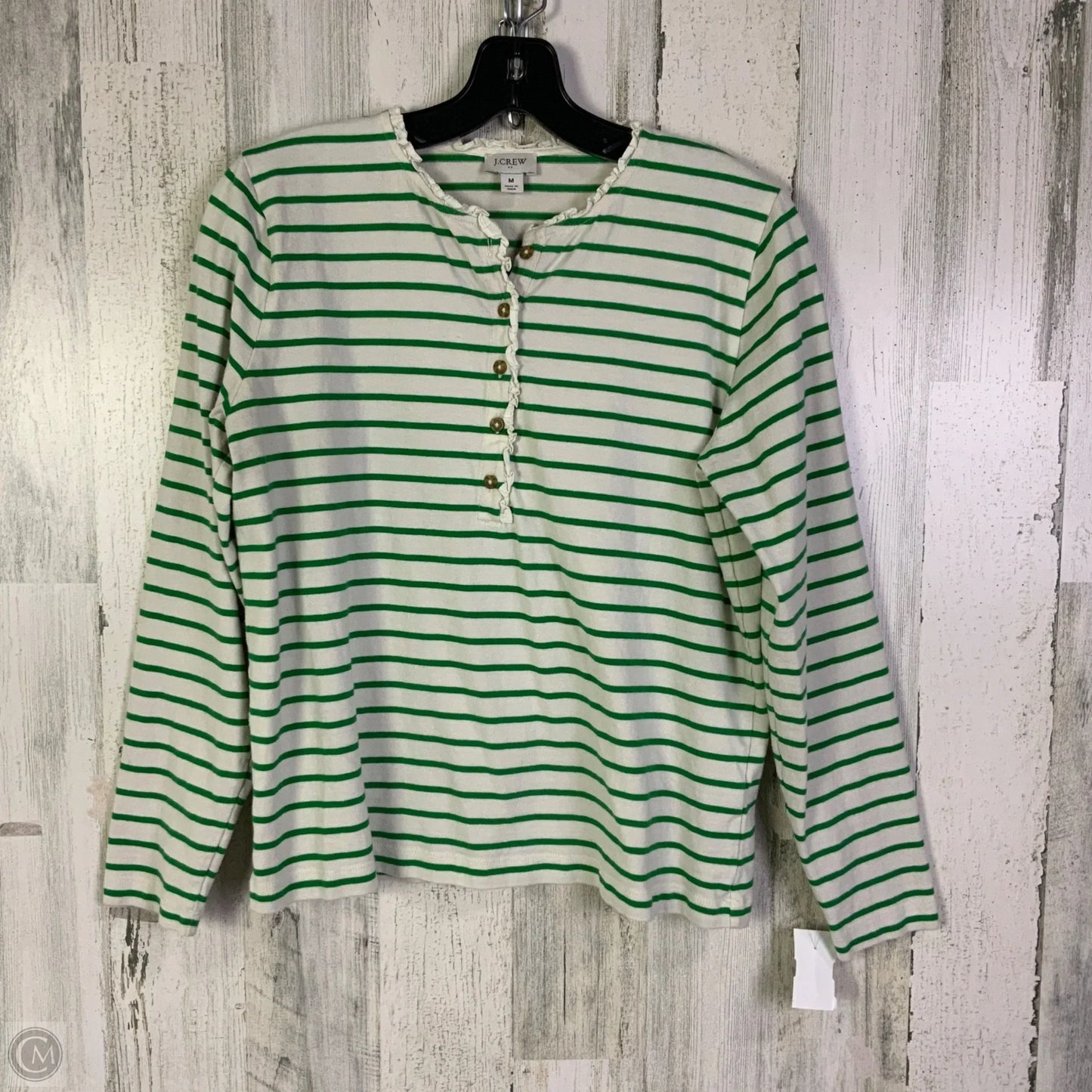 Top Long Sleeve By J. Crew In Cream & Green, Size: M