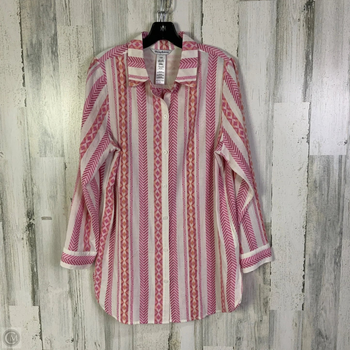 Tunic Long Sleeve By Tommy Bahama In Pink & White, Size: M