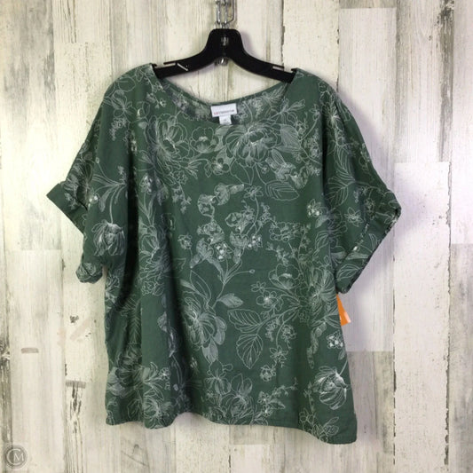 Top Short Sleeve By Liz Claiborne In Green & White, Size: 1x