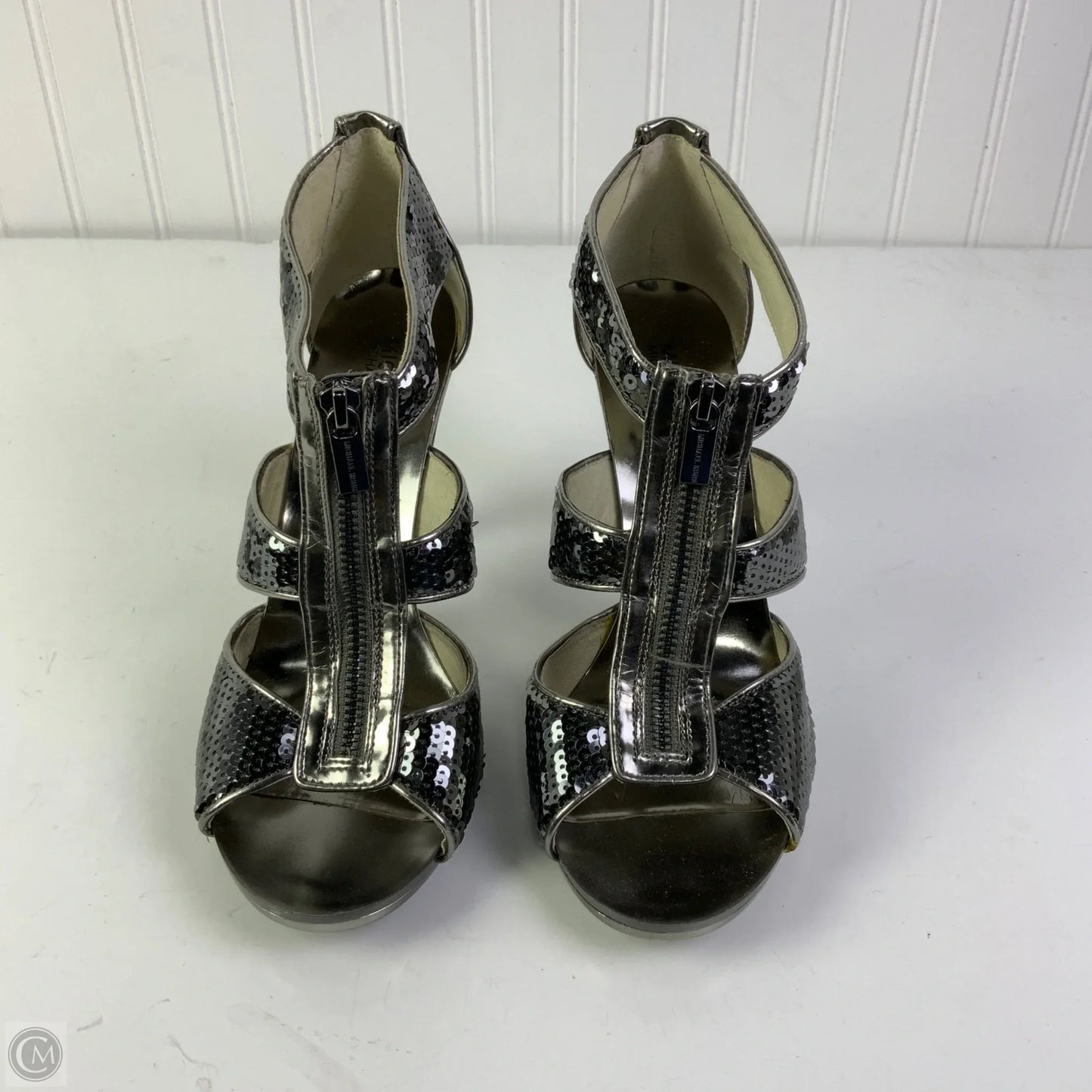 Sandals Heels Stiletto By Michael By Michael Kors In Silver, Size: 10