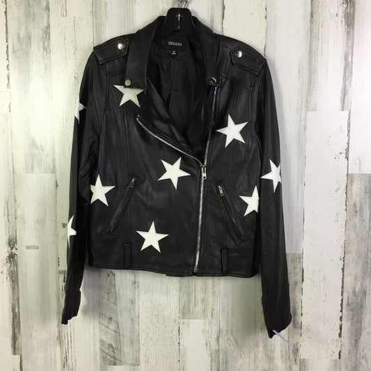 Jacket Moto By Zenana Outfitters In Black & White, Size: M