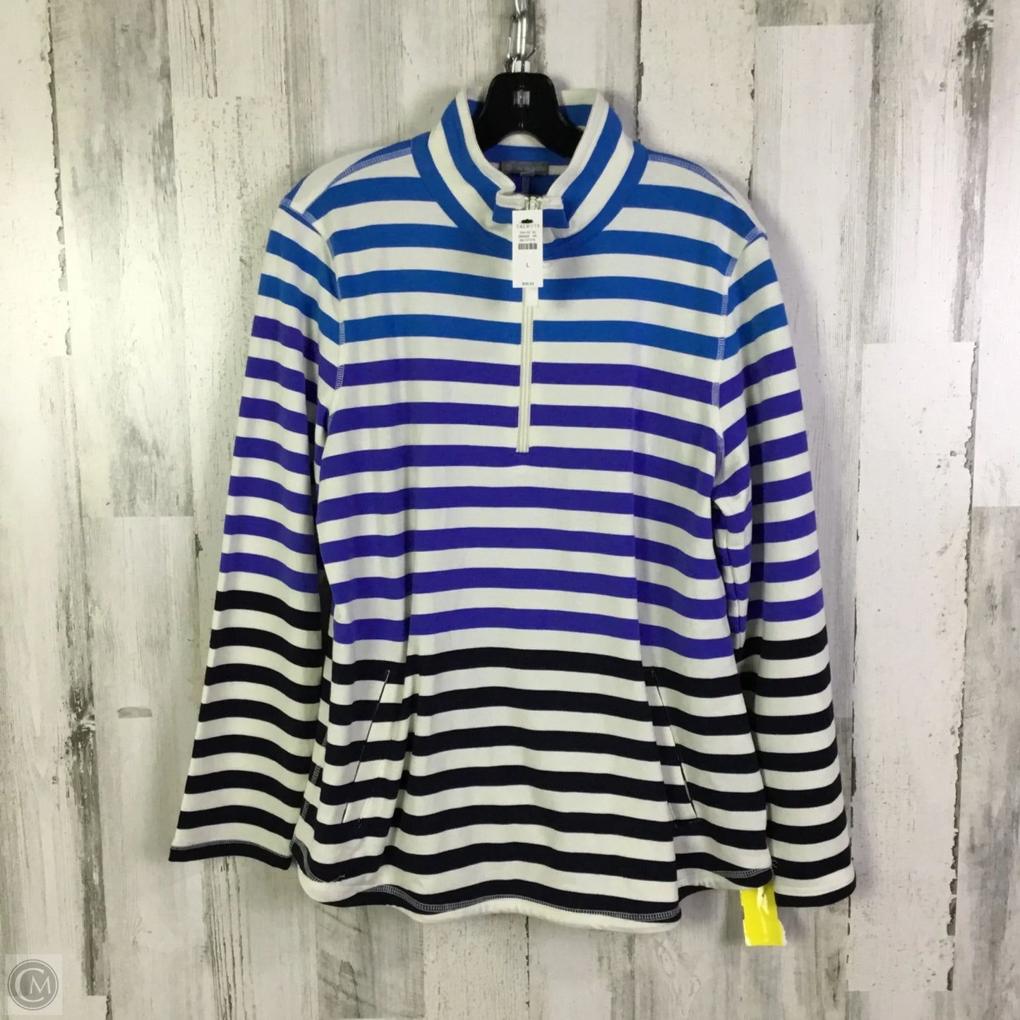 Athletic Top Long Sleeve Collar By Talbots In Blue & White, Size: L