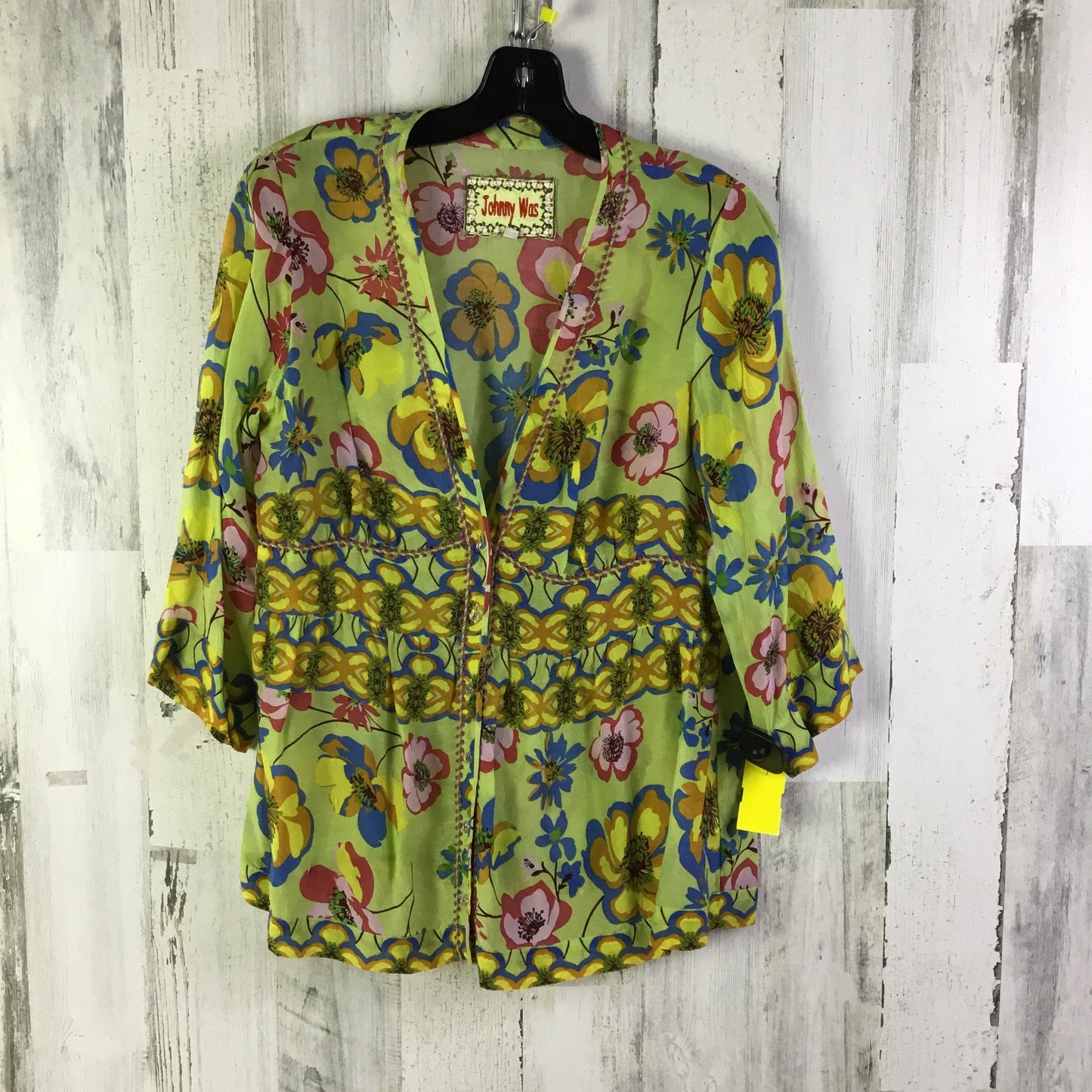 Top 3/4 Sleeve By Johnny Was In Green, Size: S