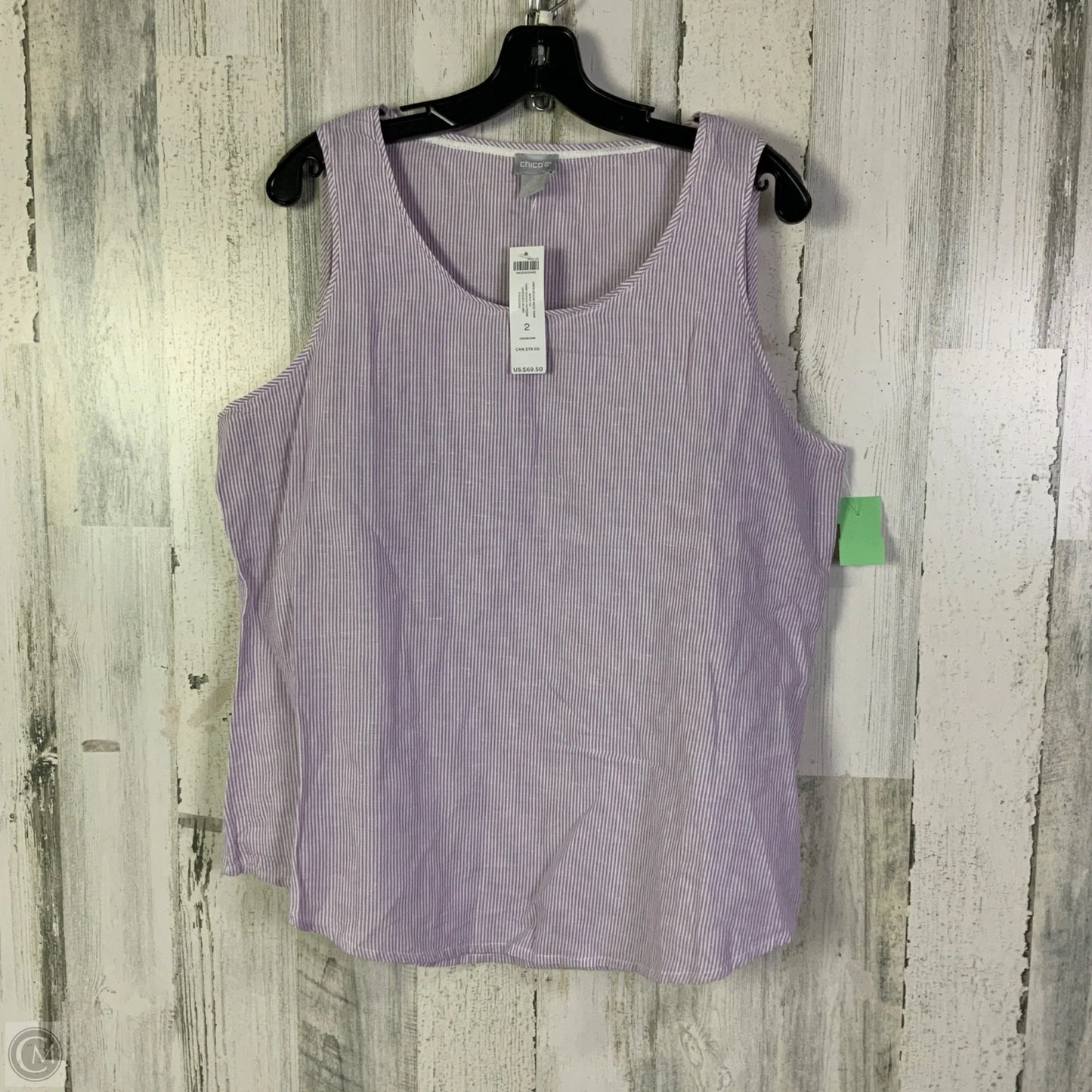 Top Sleeveless By Chicos In Purple & White, Size: L