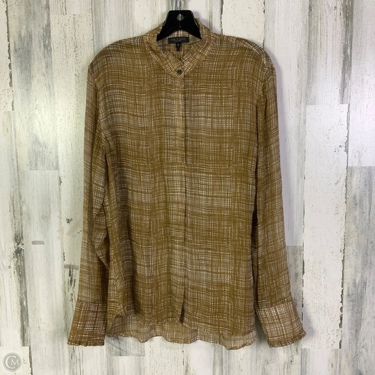 Blouse Long Sleeve By Rag And Bone In Tan & White, Size: L