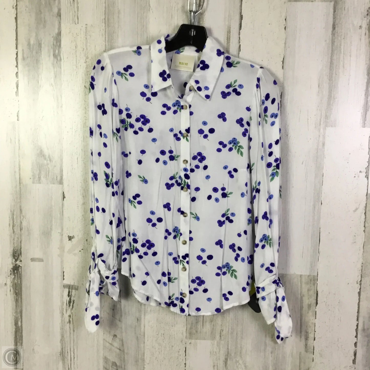 Blouse Long Sleeve By Maeve In Blue & White, Size: S