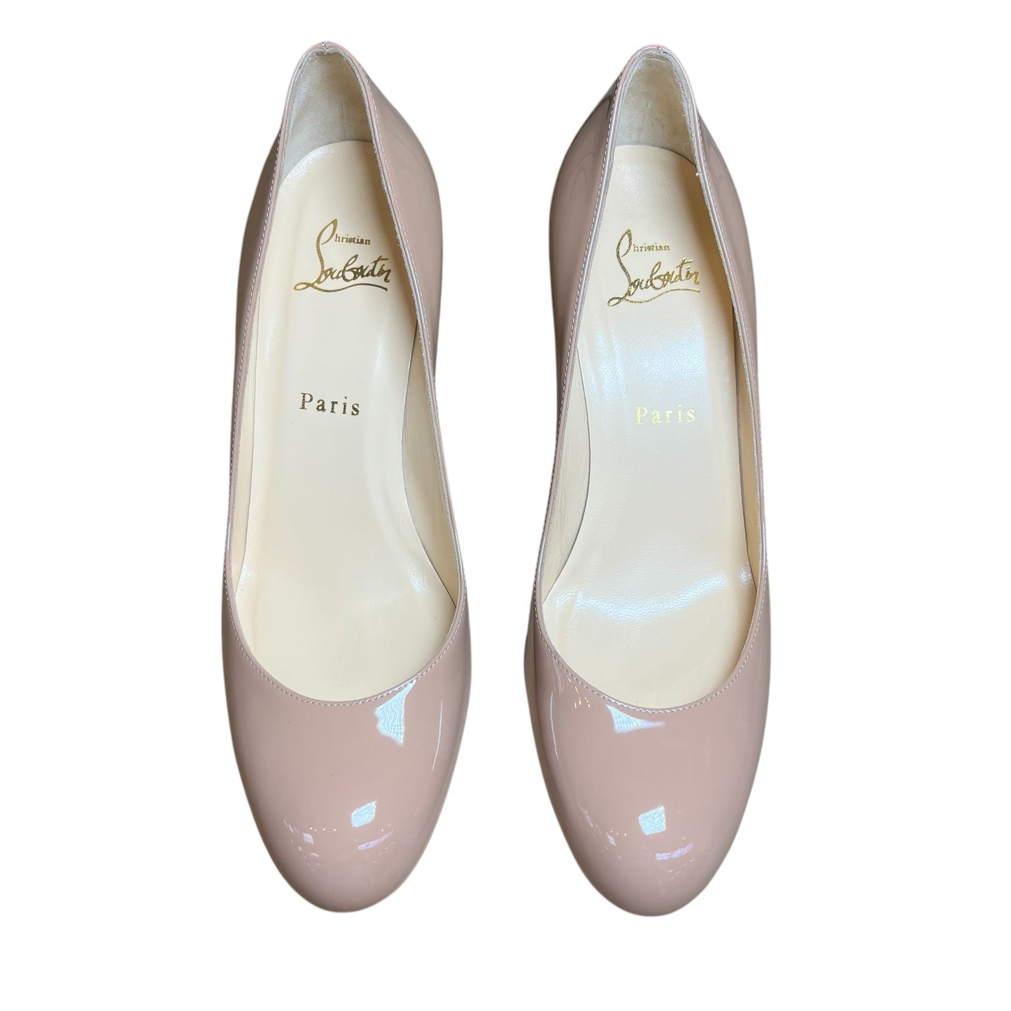 Shoes Luxury Designer By Christian Louboutin In Beige, Size: 8.5 / 39