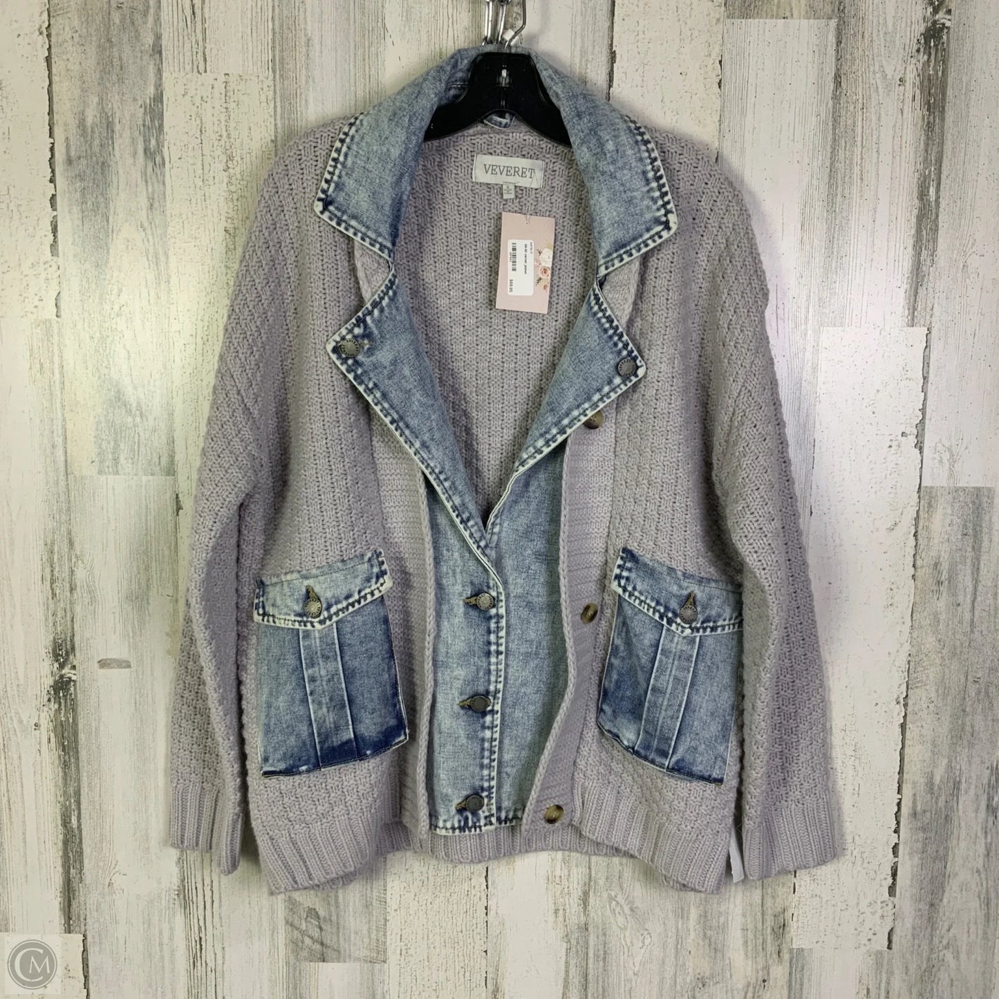 Sweater Cardigan By Veveret In Blue & Grey, Size: S