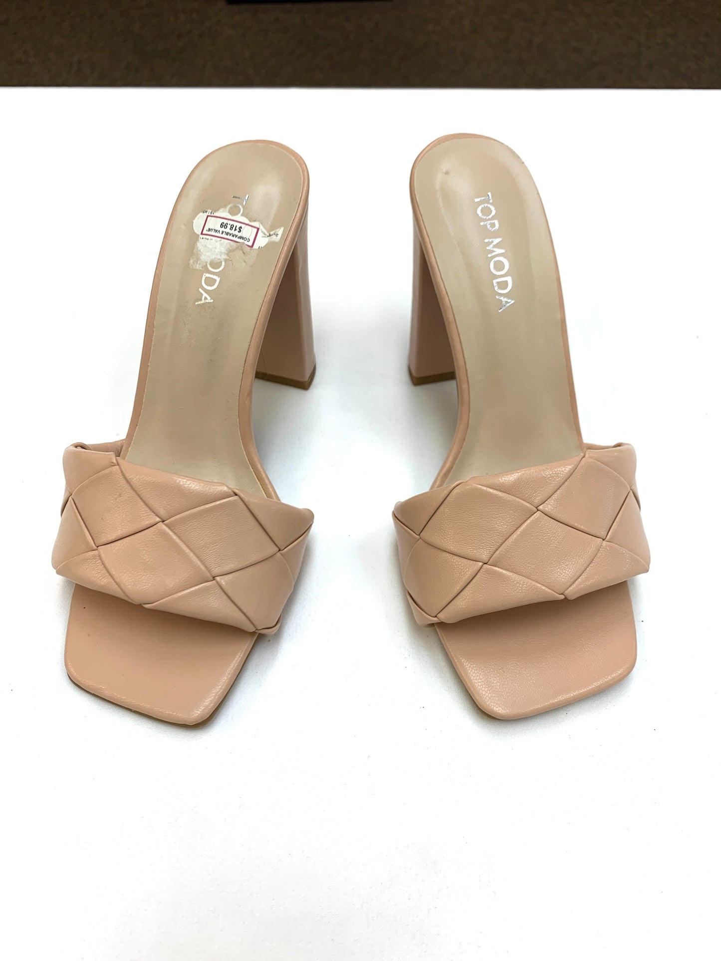 Sandals Heels Block By Top Moda In Beige, Size: 5.5