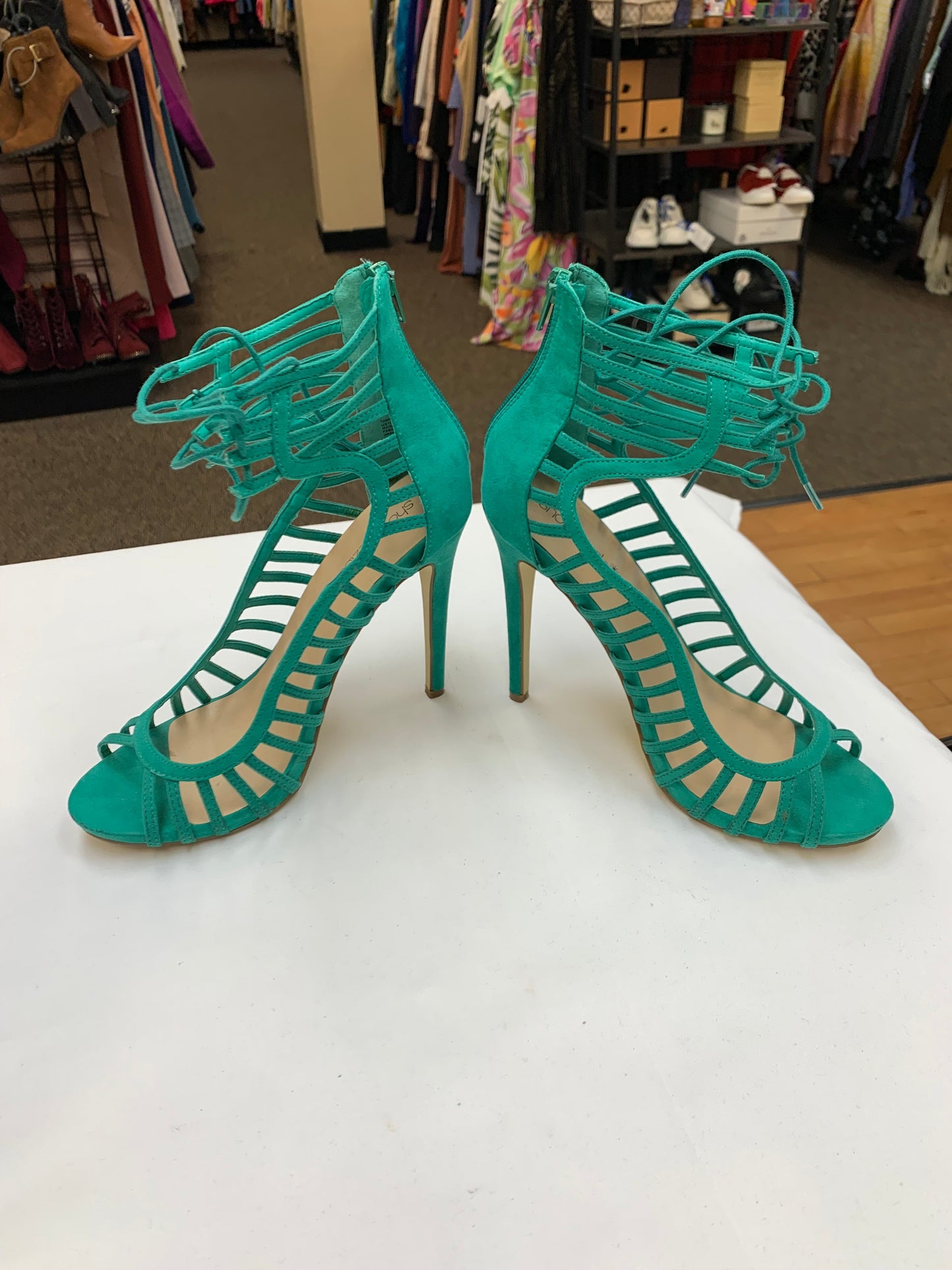 Sandals Heels Stiletto By Shoedazzle In Green, Size: 10