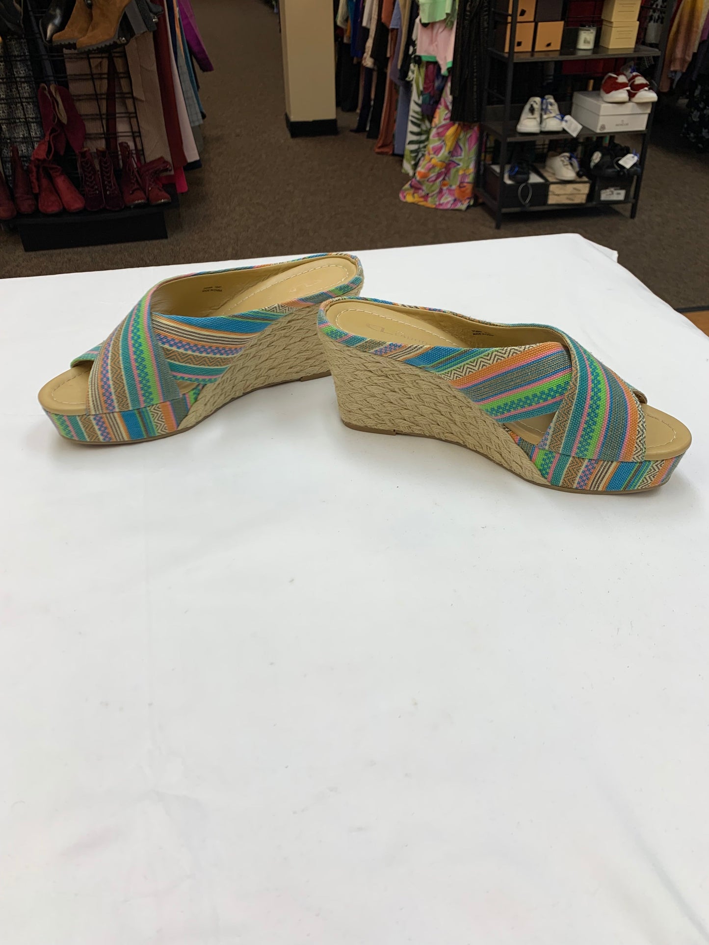 Sandals Heels Wedge By Cl By Chinese Laundry In Multi-colored, Size: 10