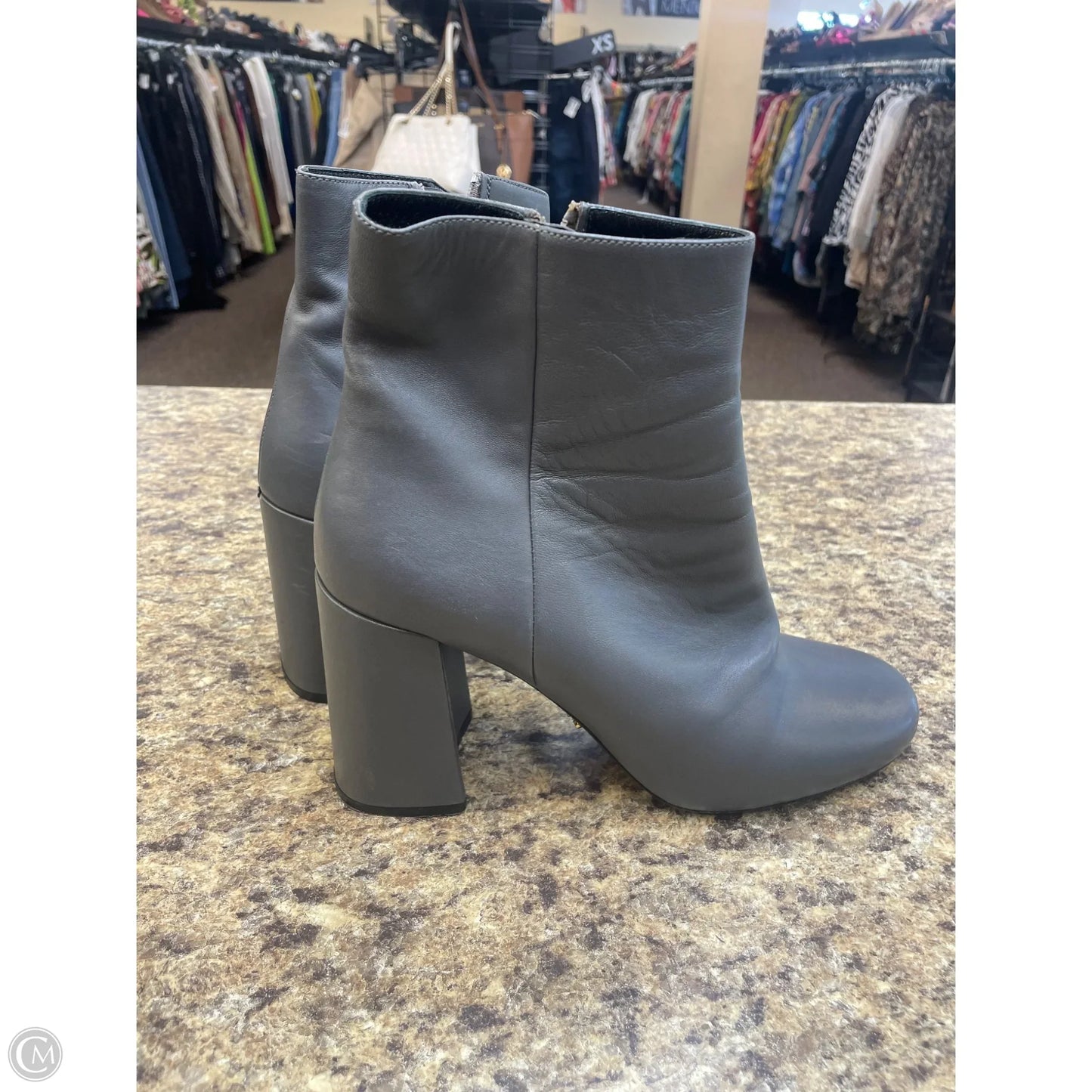 Boots Luxury Designer By Prada In Grey, Size: 10