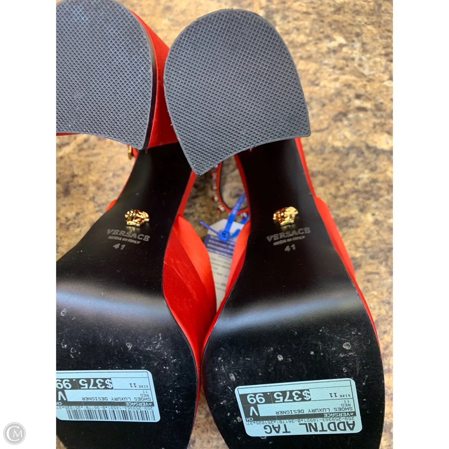 Shoes Luxury Designer By Versace In Red, Size: 11