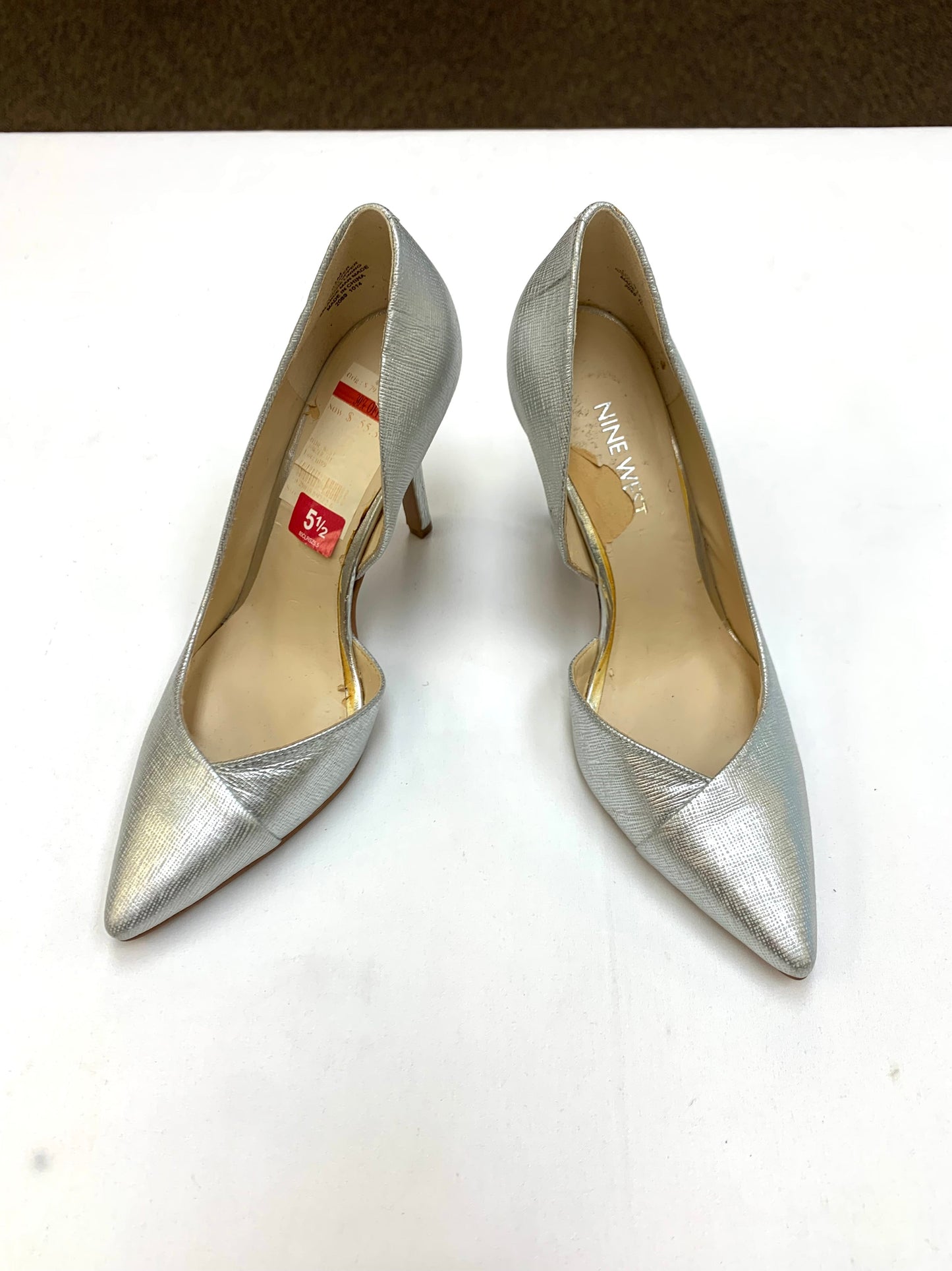 Shoes Heels Stiletto By Nine West In Silver, Size: 5.5