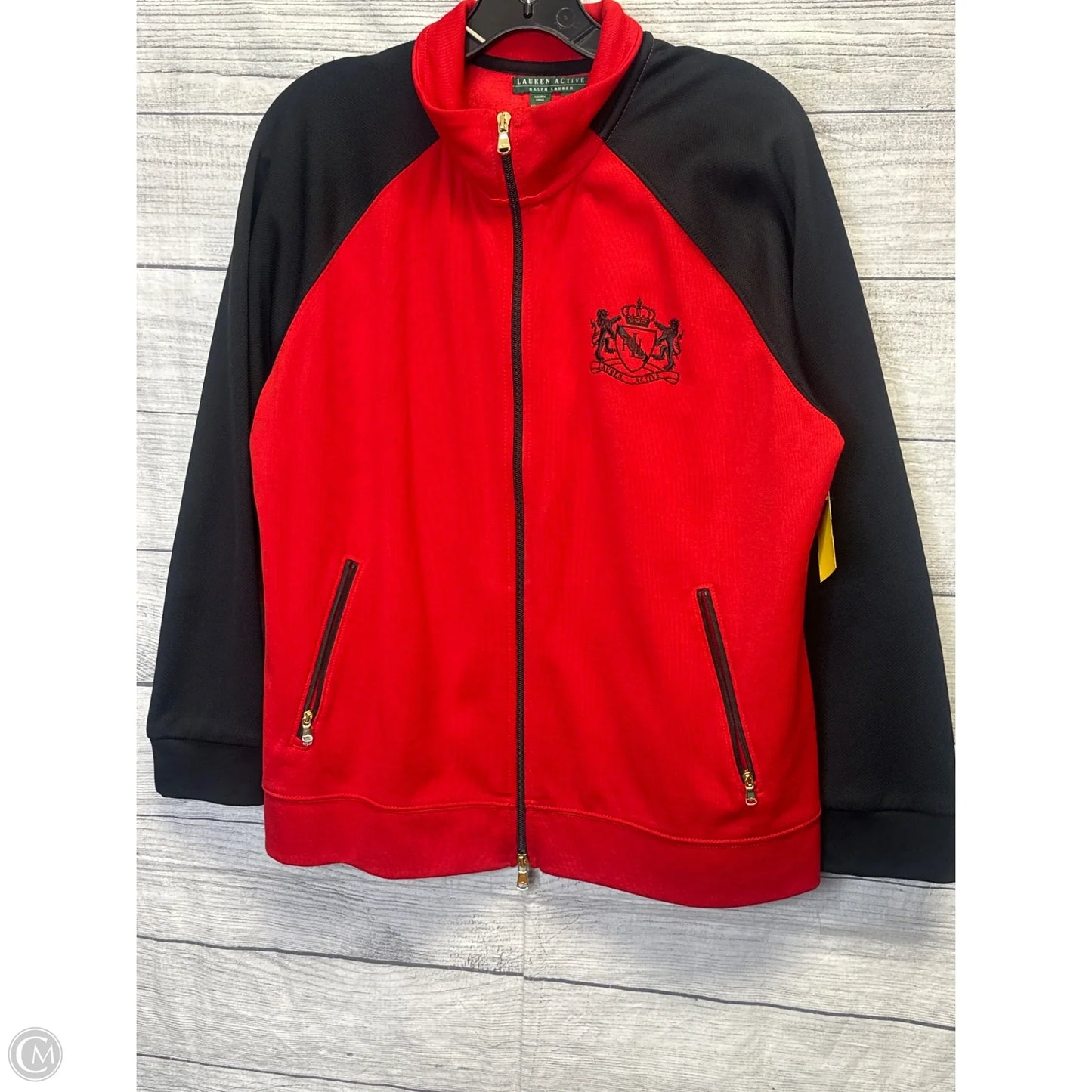 Athletic Jacket By Lauren By Ralph Lauren In Black & Red, Size: Xl