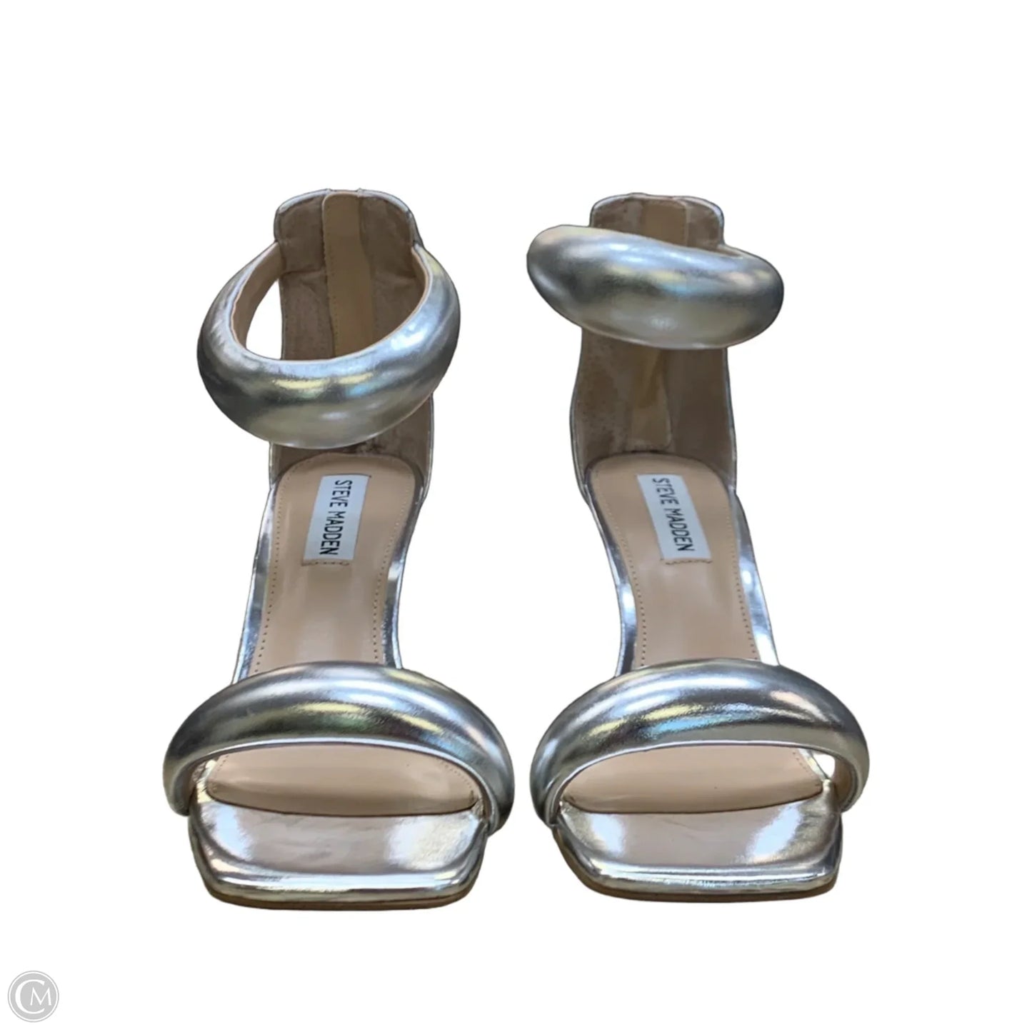 Sandals Heels Stiletto By Steve Madden In Silver, Size: 7